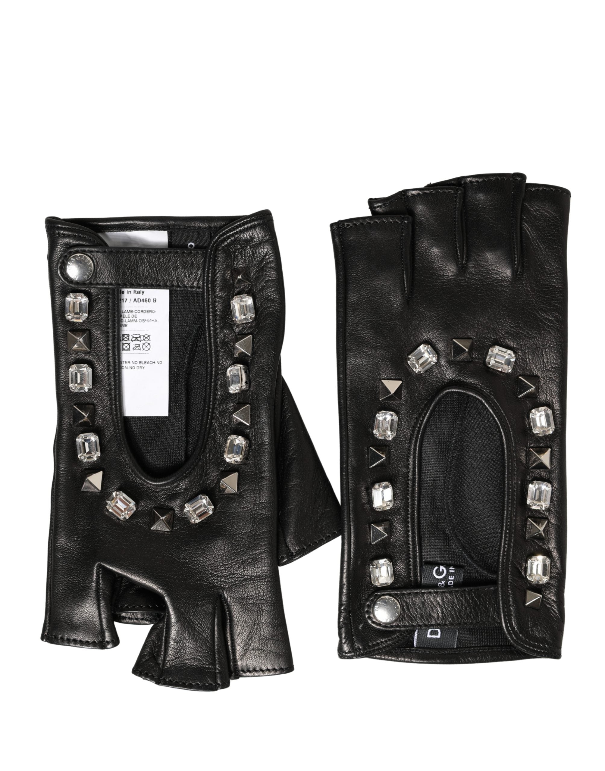 Dolce & Gabbana Women's Black Embellished Mittens, Wrist Length-1