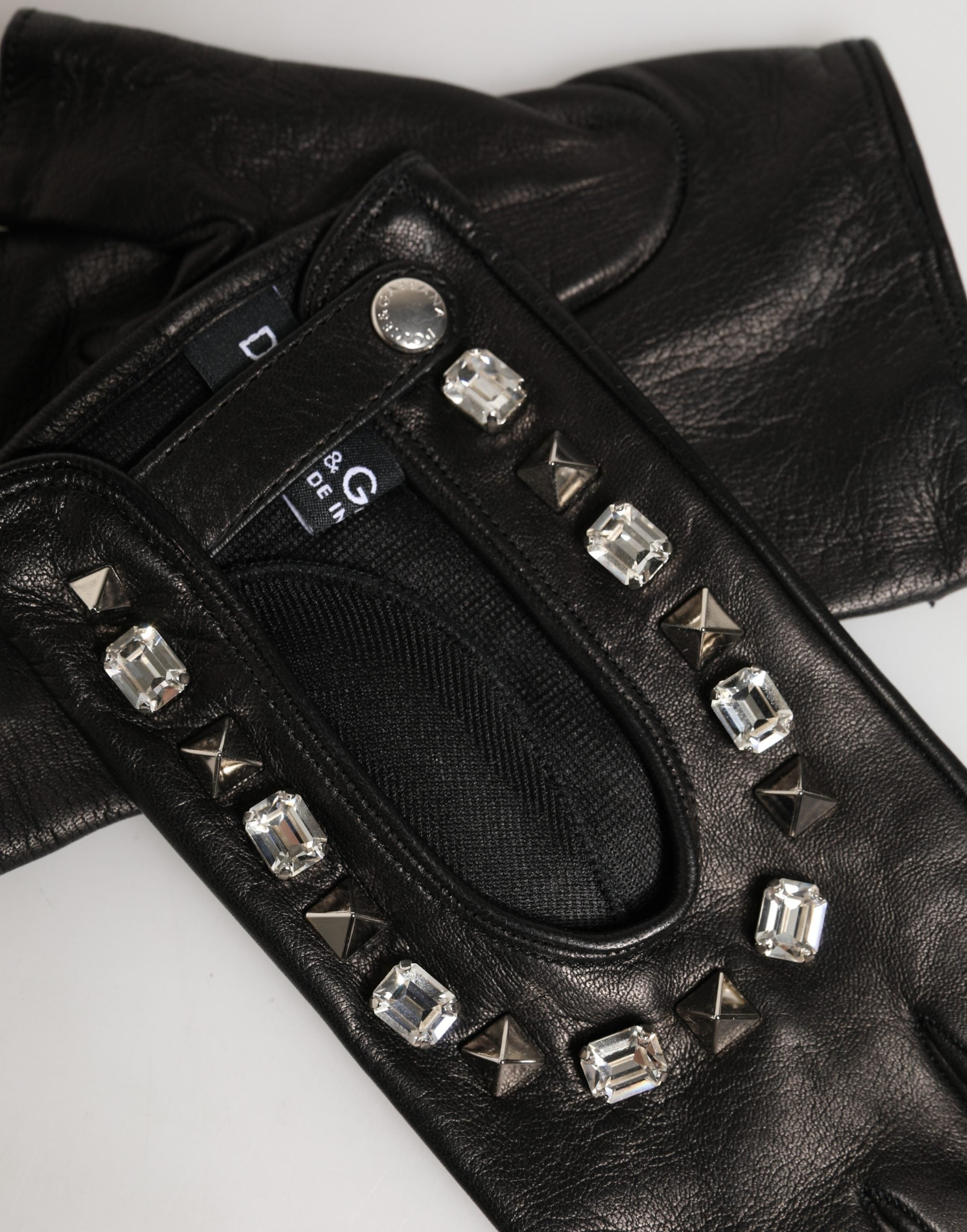 Dolce & Gabbana Women's Black Embellished Mittens, Wrist Length-4