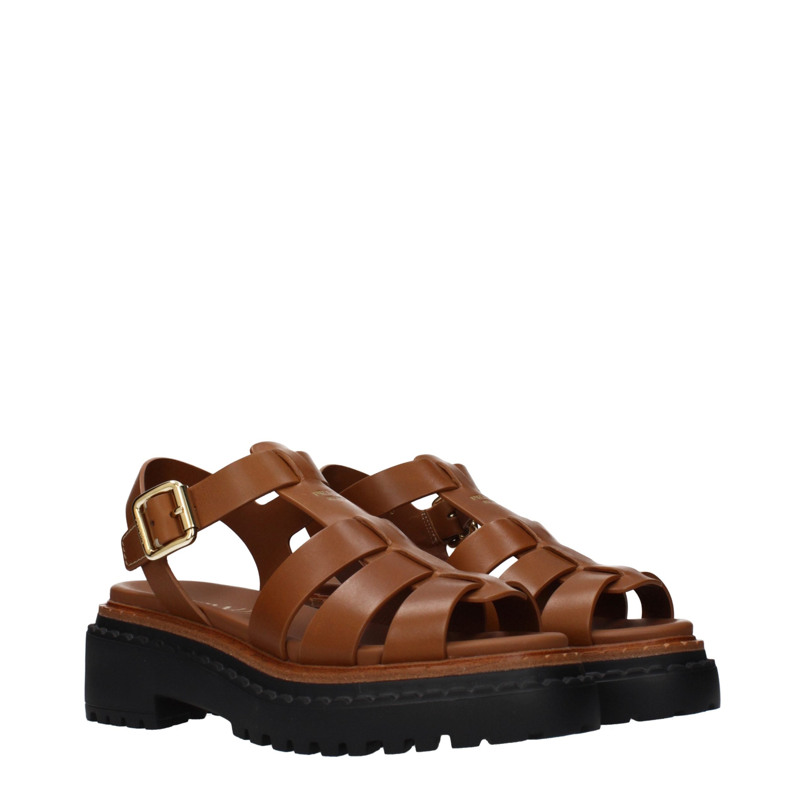 Prada Braune Leder-Plateau-Sandalen-2