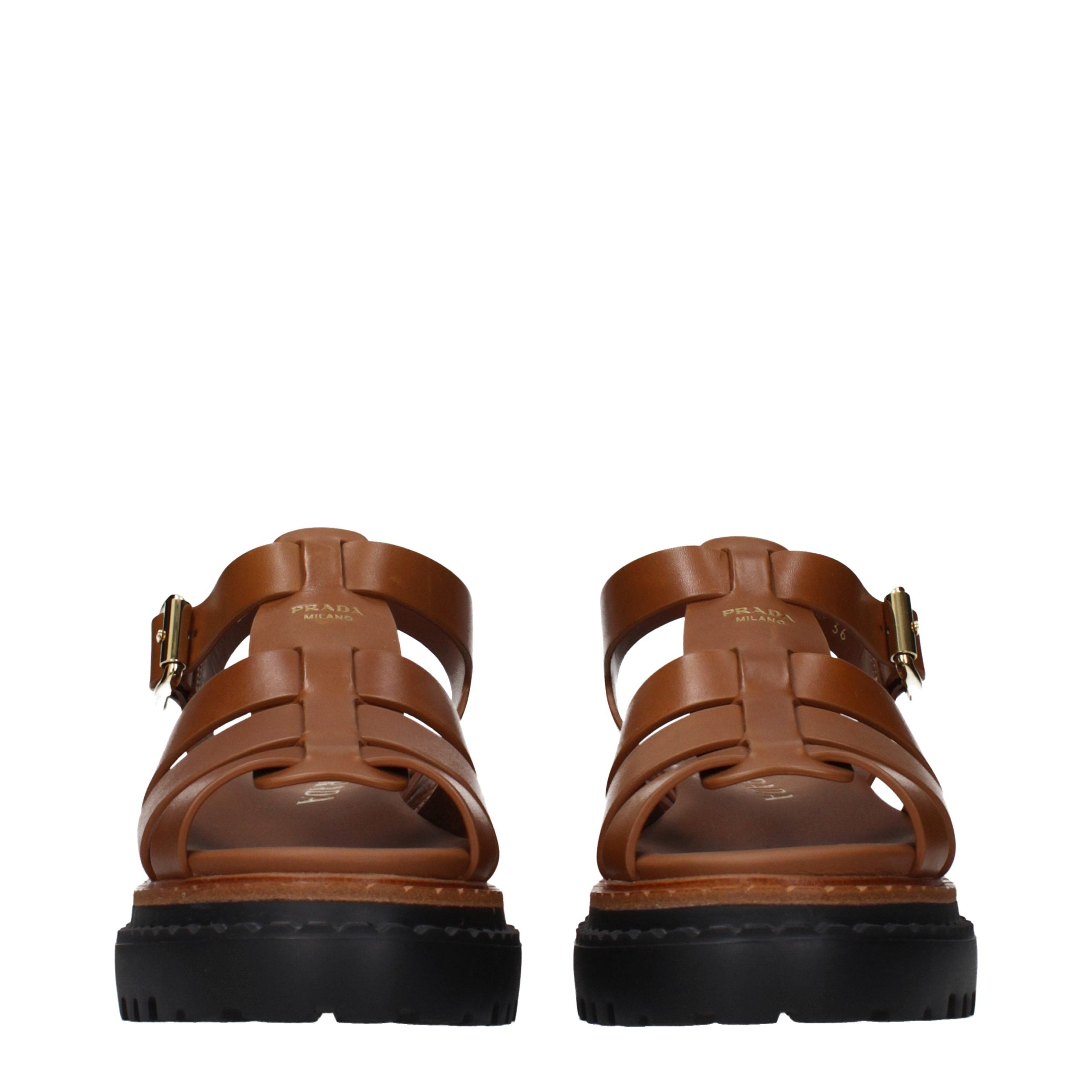 Prada Braune Leder-Plateau-Sandalen-3