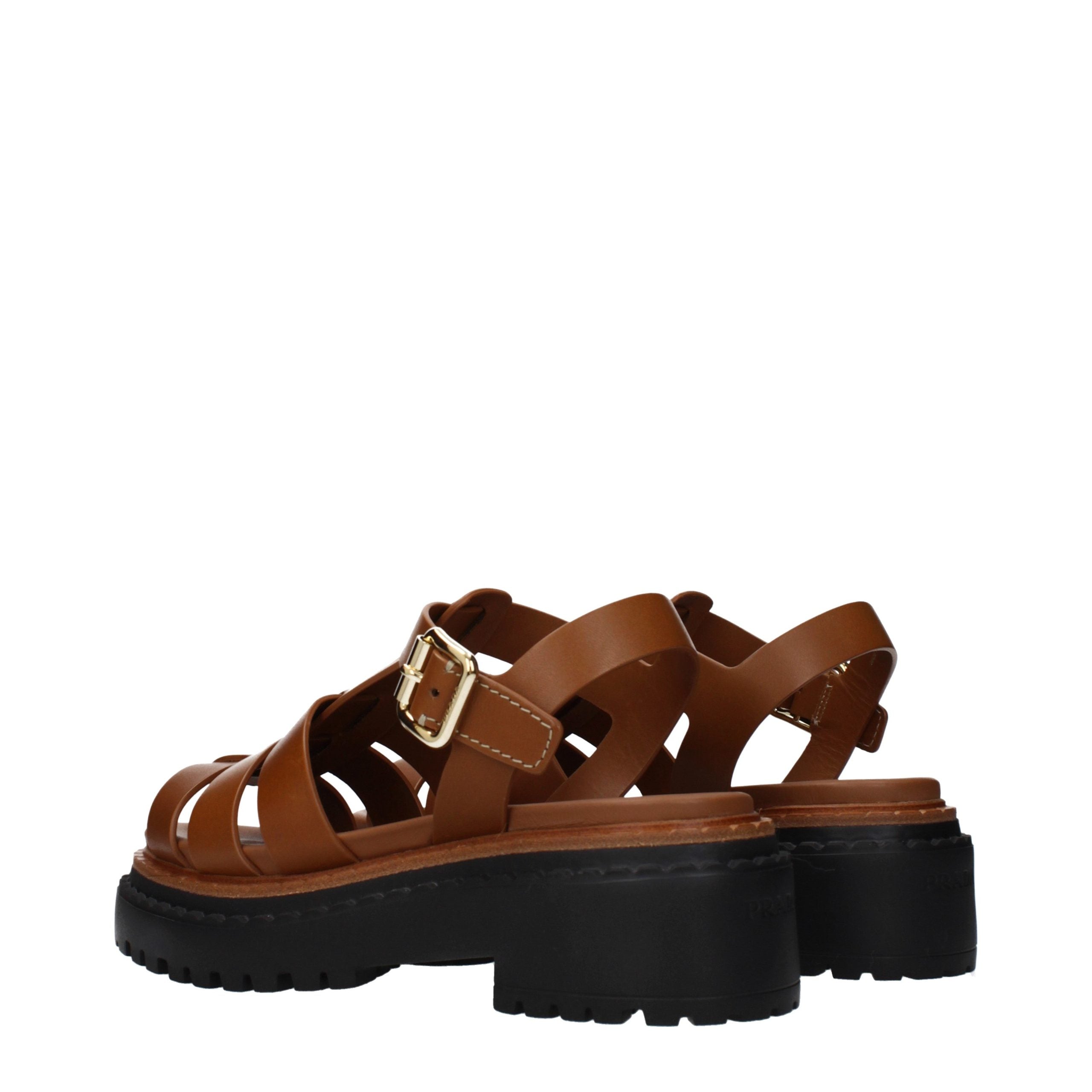 Prada Braune Leder-Plateau-Sandalen-4