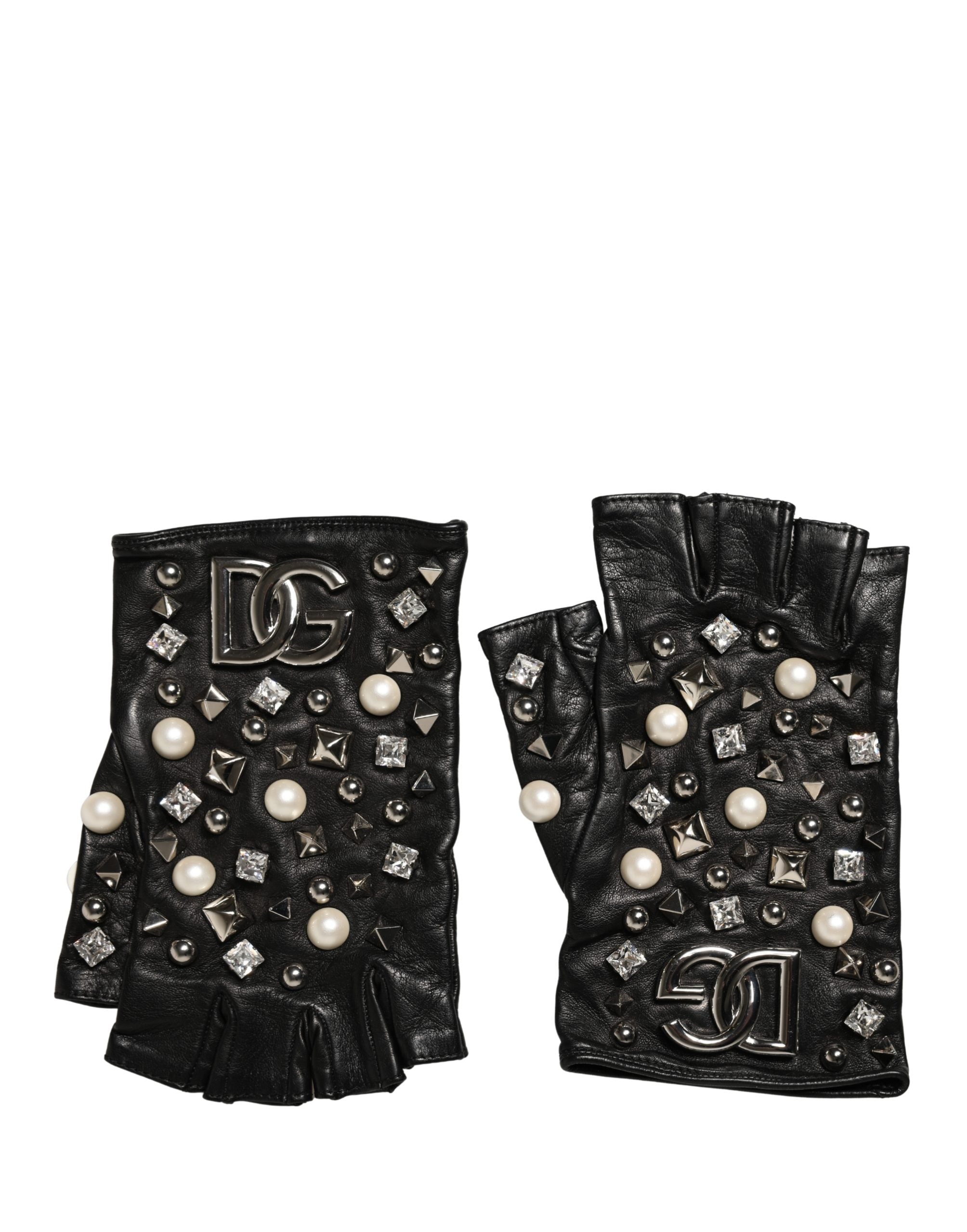 Dolce & Gabbana Black Pearl-Embellished Wrist-Length Gloves-2