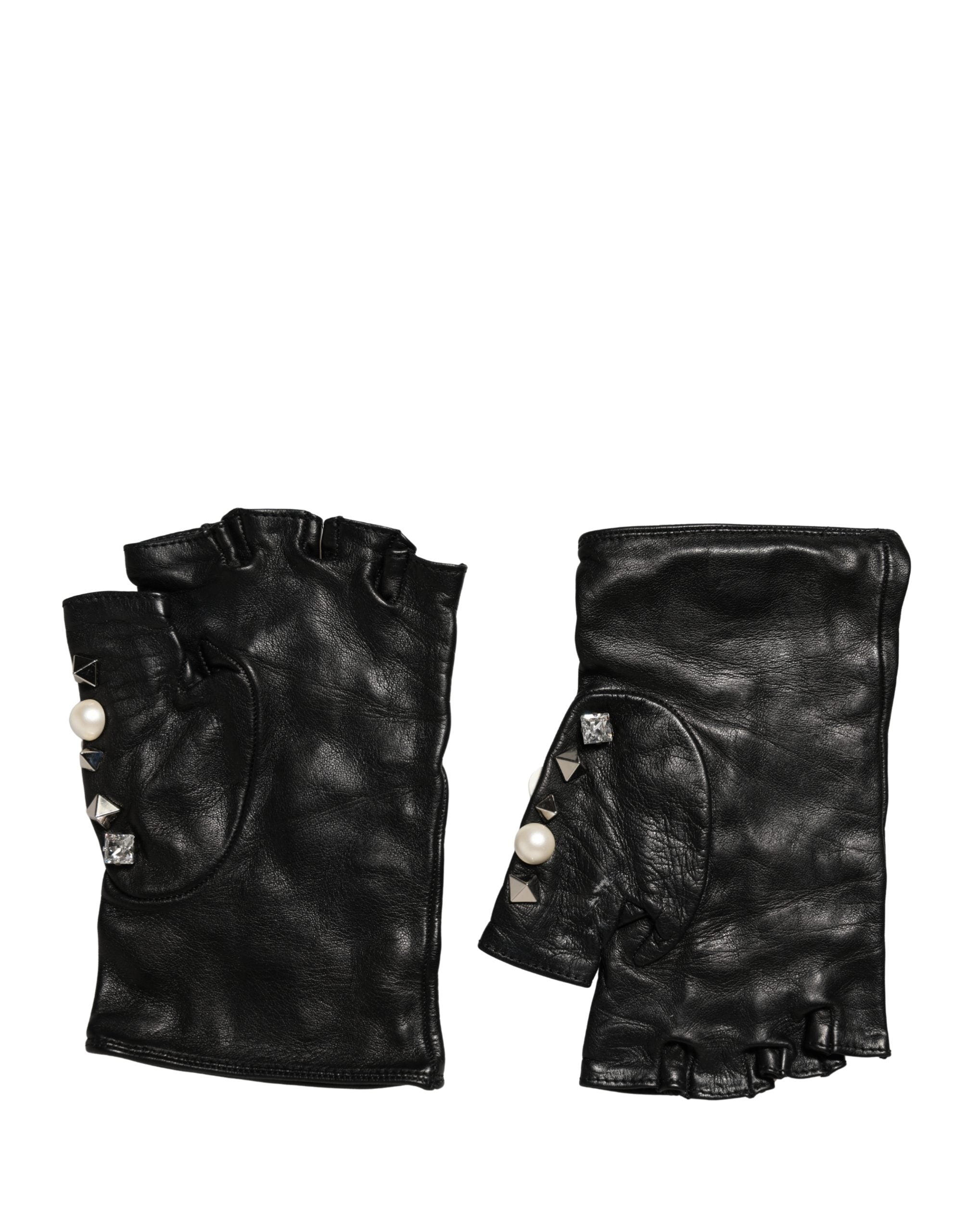 Dolce & Gabbana Black Pearl-Embellished Wrist-Length Gloves-3