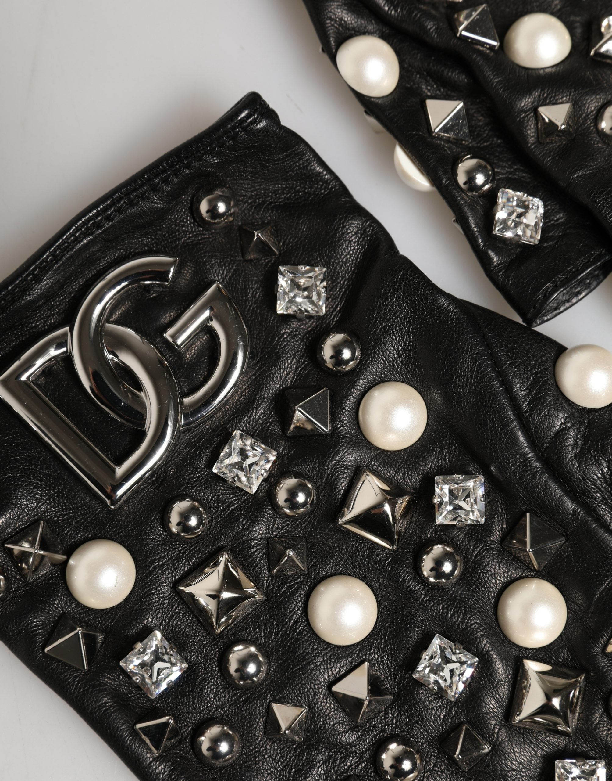 Dolce & Gabbana Black Pearl-Embellished Wrist-Length Gloves-4