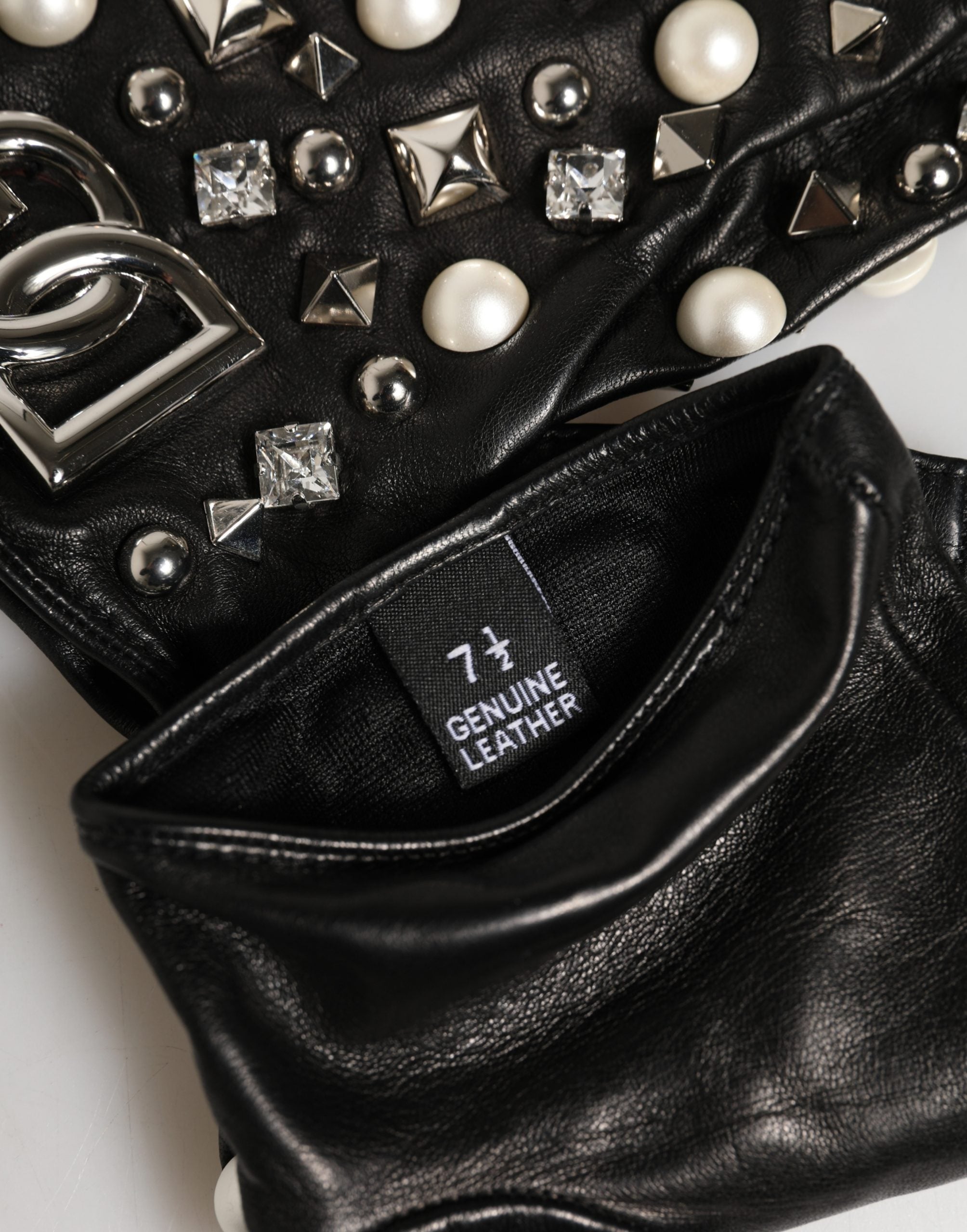 Dolce & Gabbana Black Pearl-Embellished Wrist-Length Gloves-5