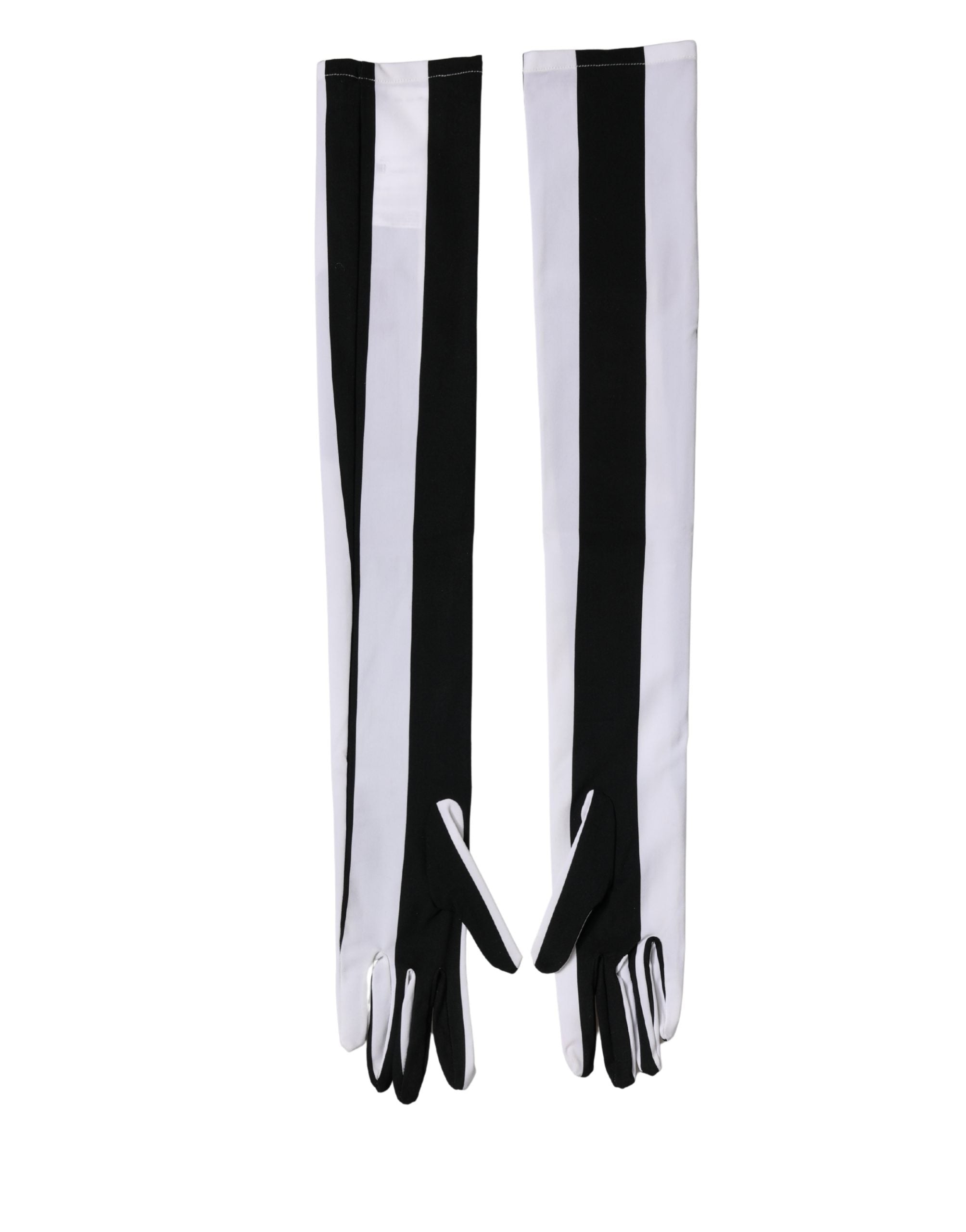 Dolce & Gabbana Women's Black and White Striped Nylon Elbow-Length Gloves-2