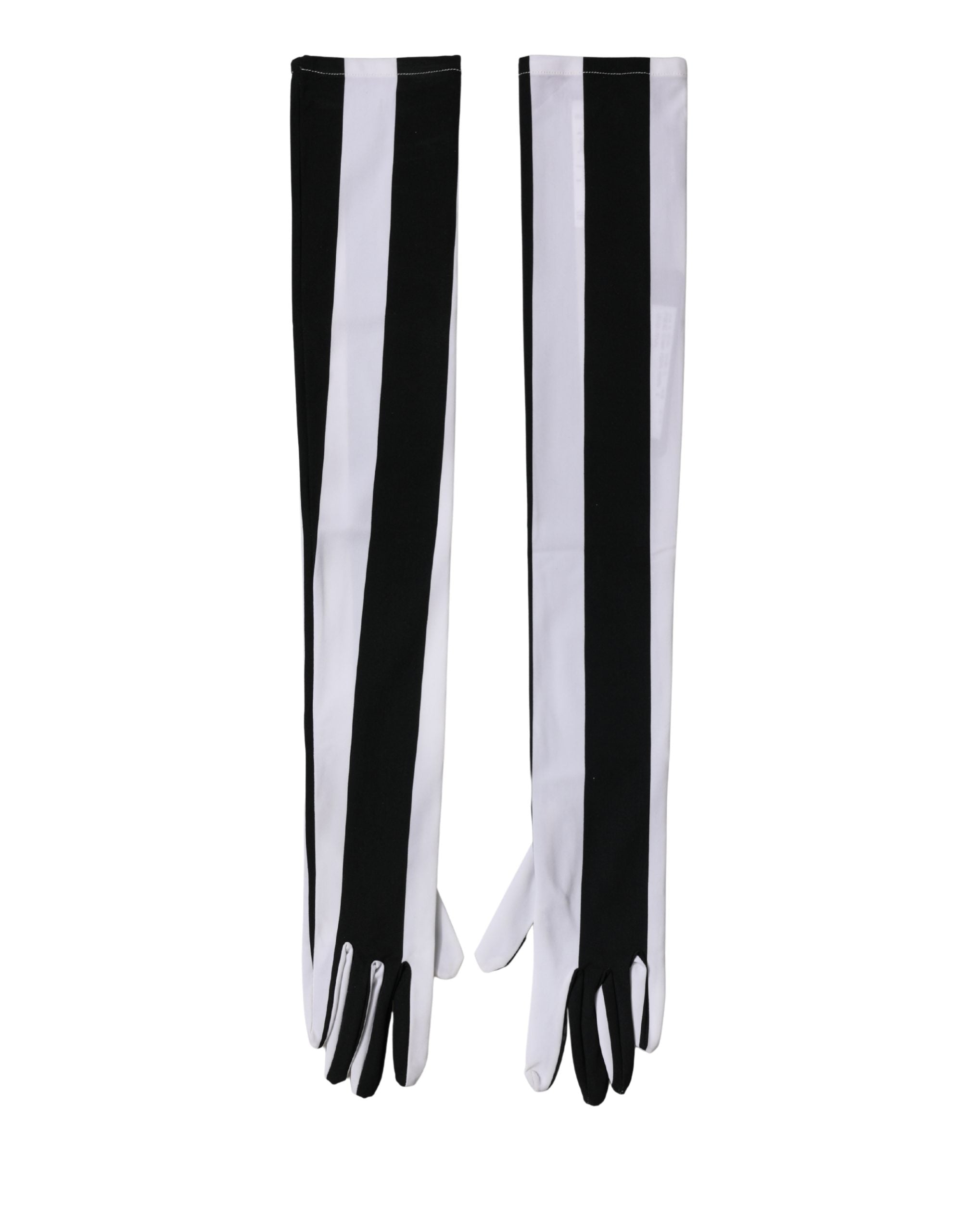 Dolce & Gabbana Women's Black and White Striped Nylon Elbow-Length Gloves-4
