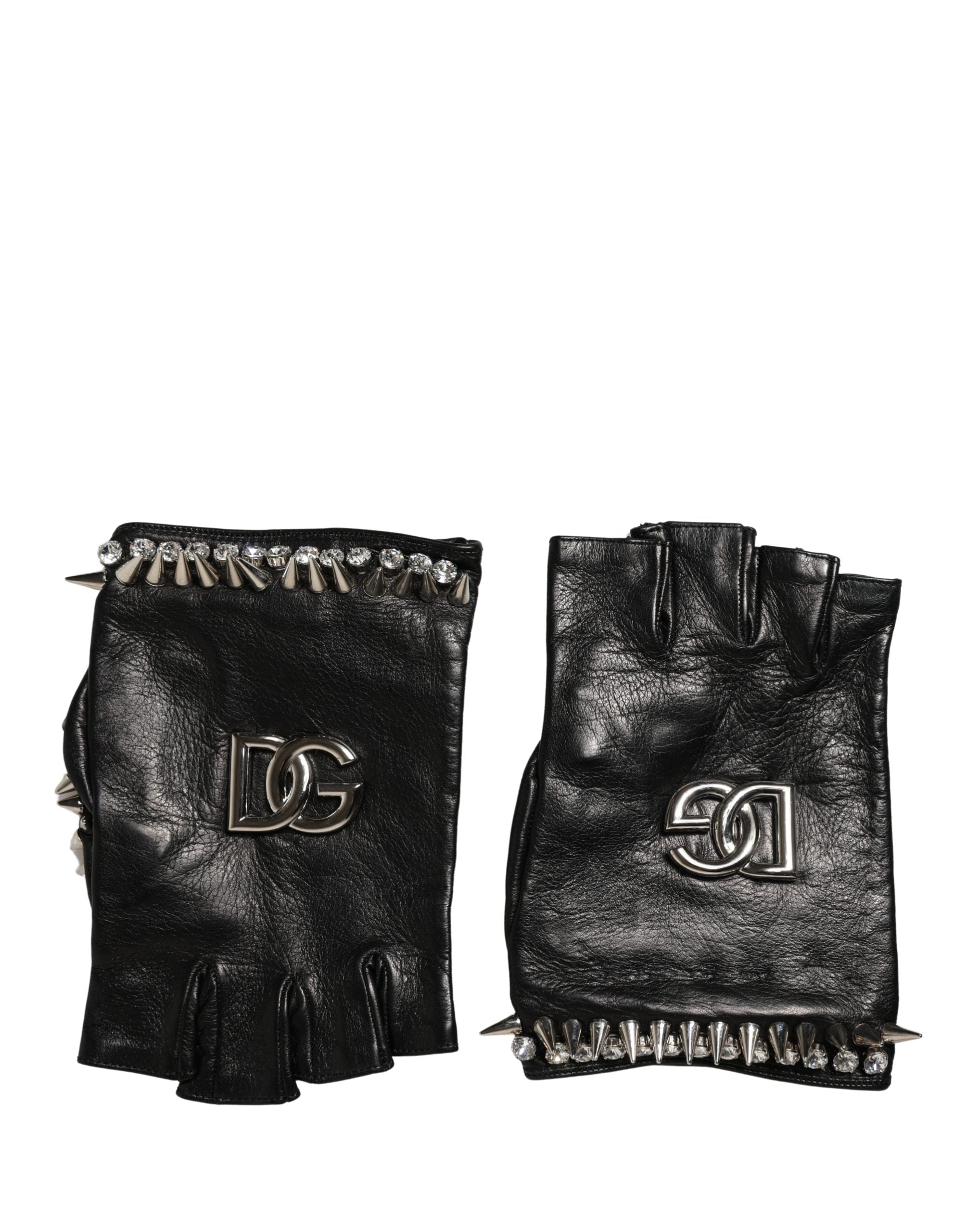 Dolce & Gabbana Women's Black Embellished Mittens, Wrist Length-2