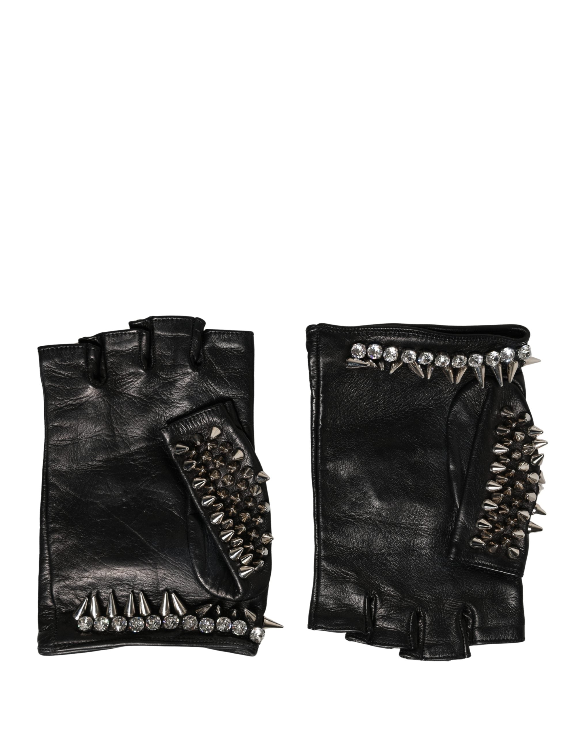 Dolce & Gabbana Women's Black Embellished Mittens, Wrist Length-3