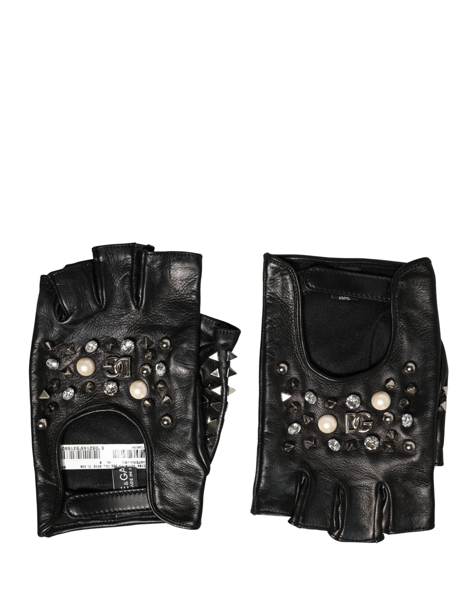 Dolce & Gabbana Women's Black Embroidered Mittens, Wrist Length-2