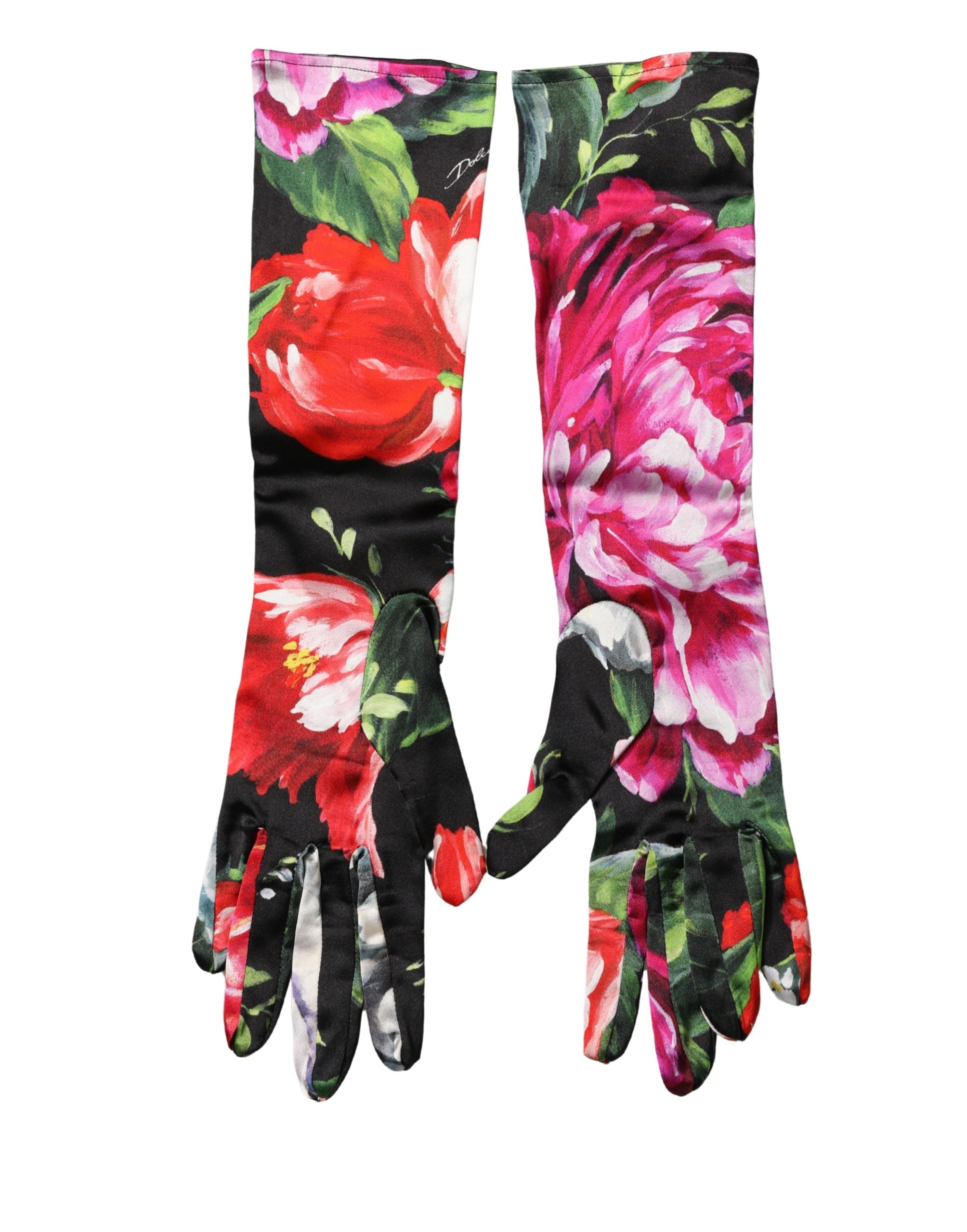 Dolce & Gabbana Women's Elbow-Length Gloves with Multicolor Floral Print-1