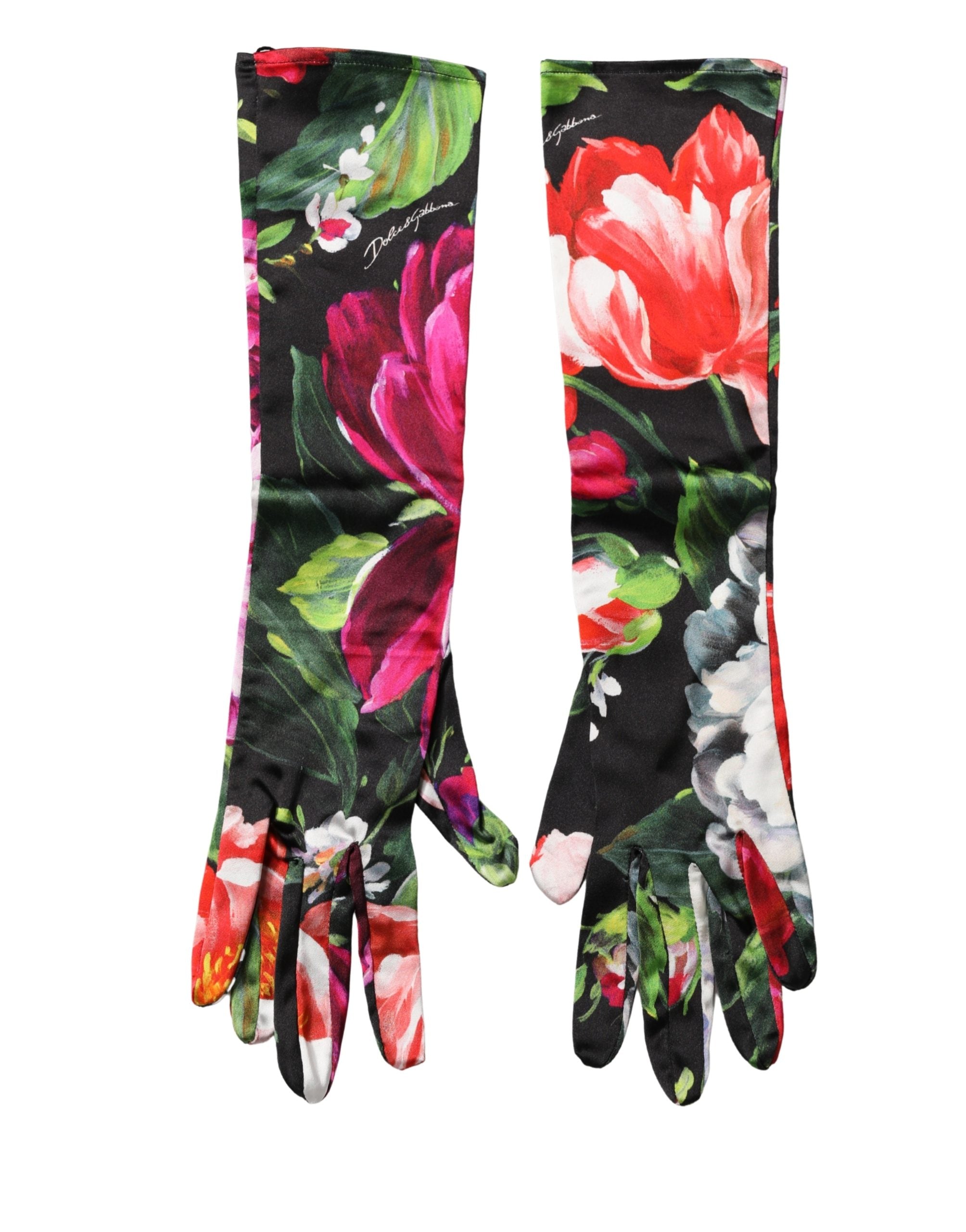 Dolce & Gabbana Women's Elbow-Length Gloves with Multicolor Floral Print-3