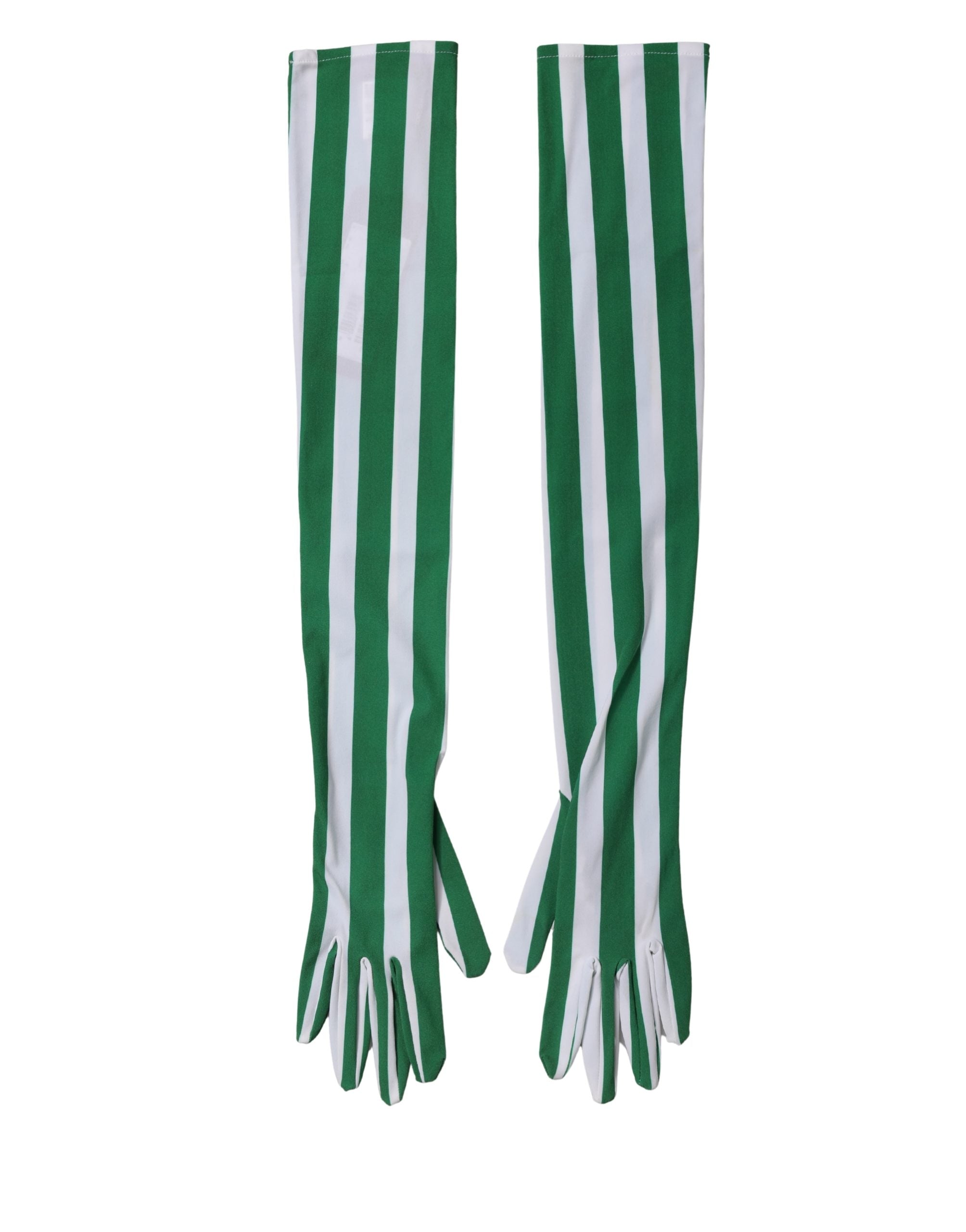 Dolce & Gabbana Green and White Stripe Nylon Elbow-Length Women's Gloves-2