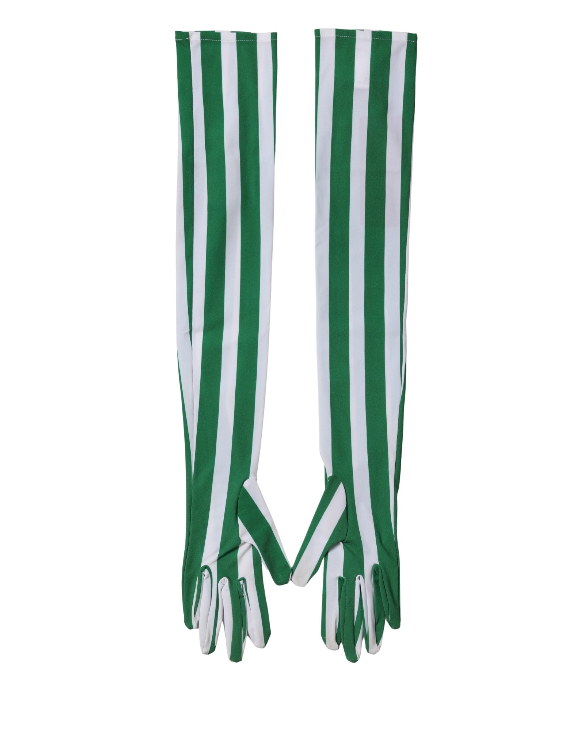 Dolce & Gabbana Green and White Stripe Nylon Elbow-Length Women's Gloves-3