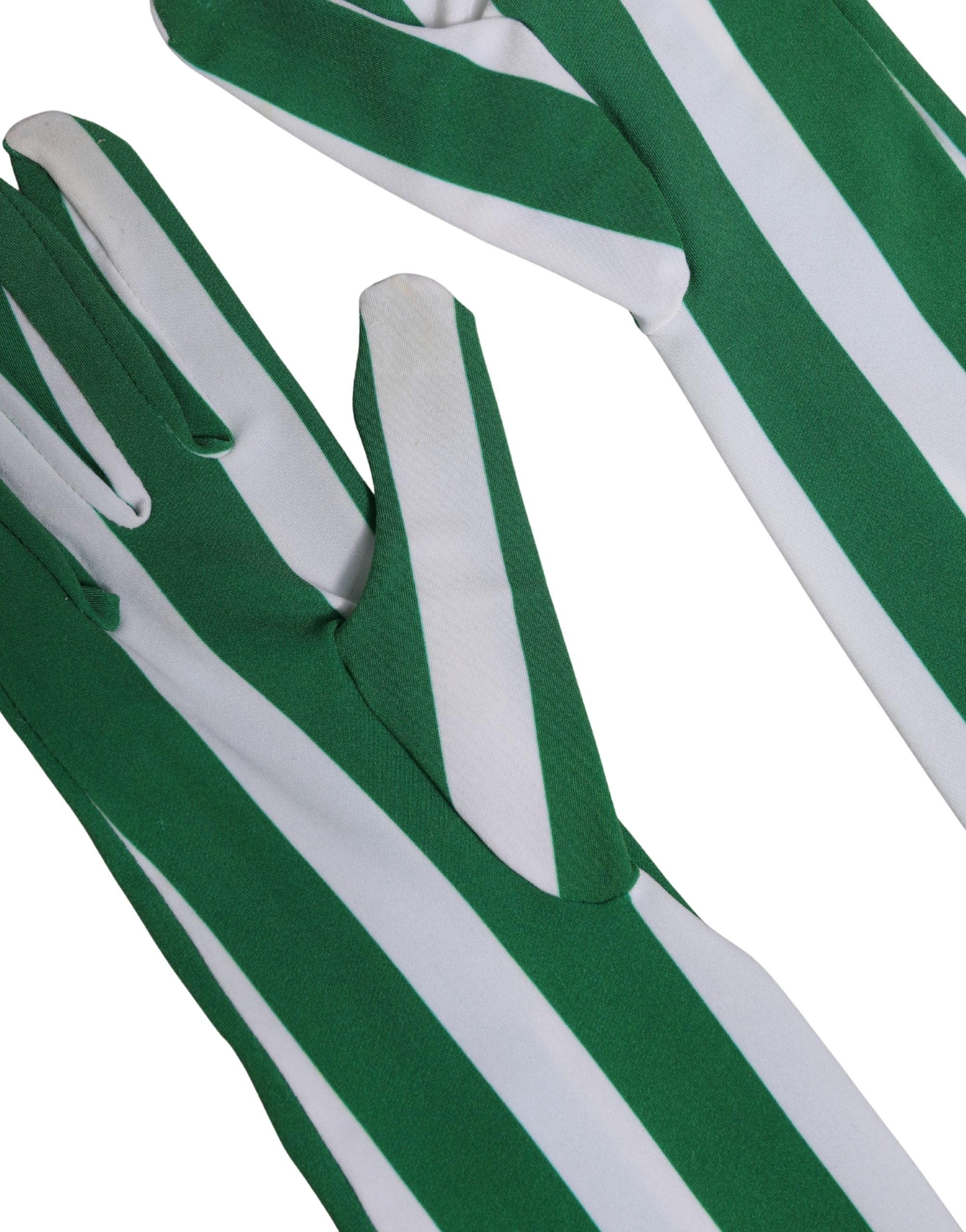 Dolce & Gabbana Green and White Stripe Nylon Elbow-Length Women's Gloves-4