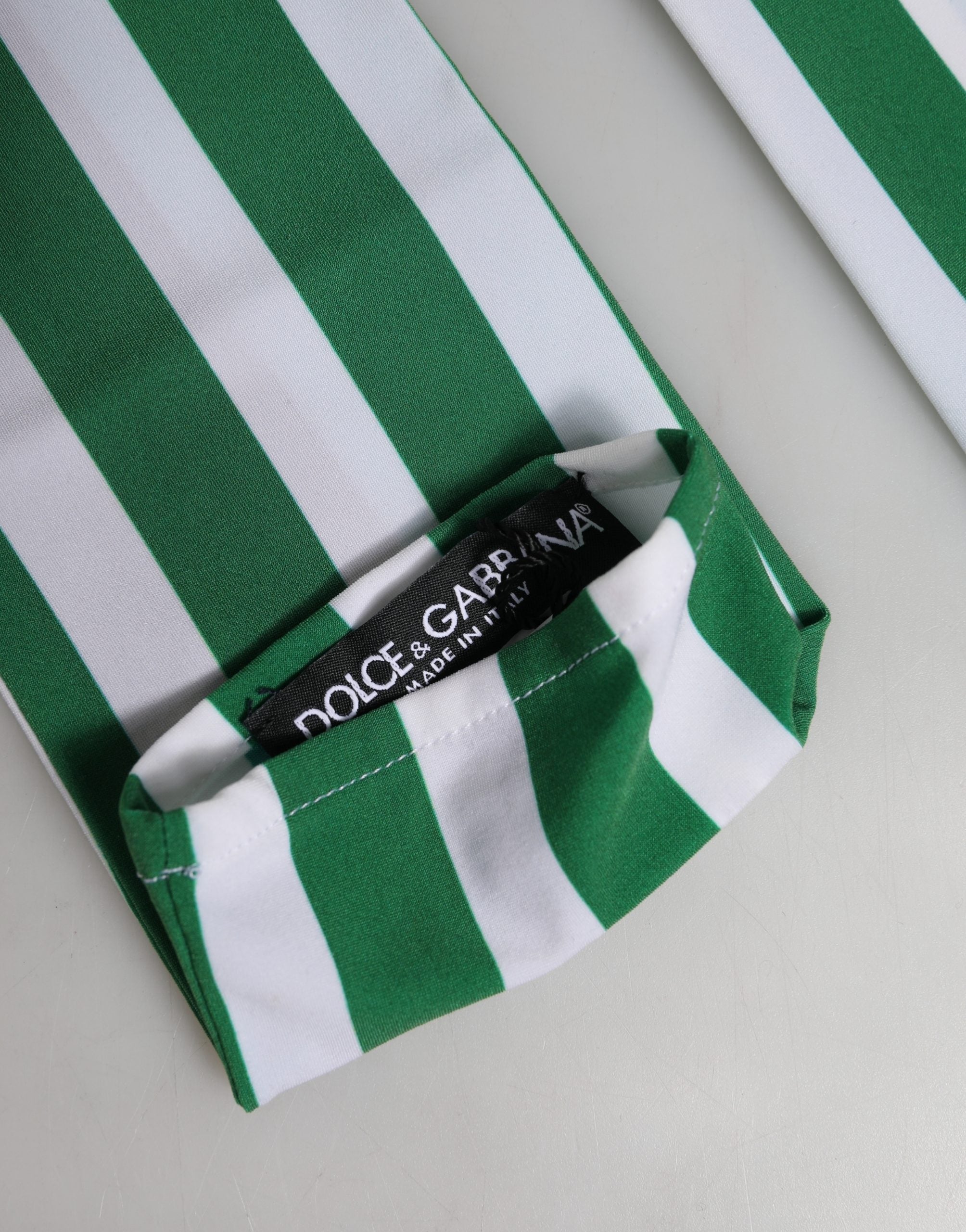 Dolce & Gabbana Green and White Stripe Nylon Elbow-Length Women's Gloves-5