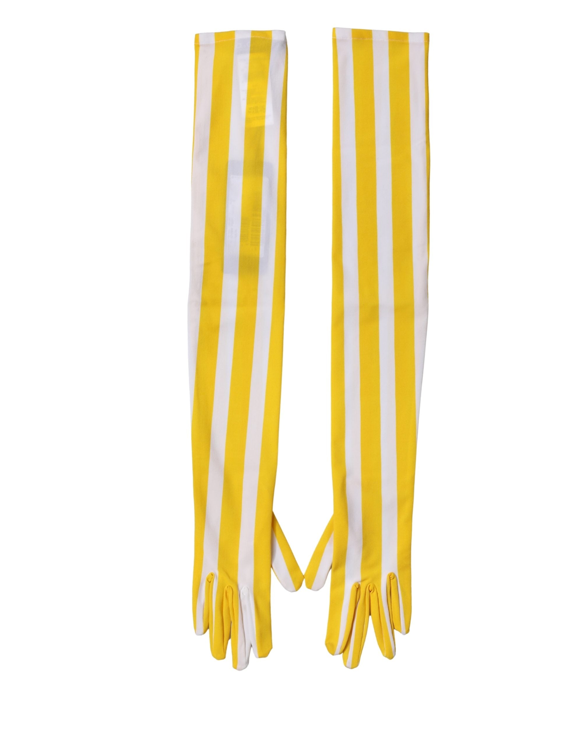 Dolce & Gabbana women's nylon gloves in yellow and white stripes, elbow length-1