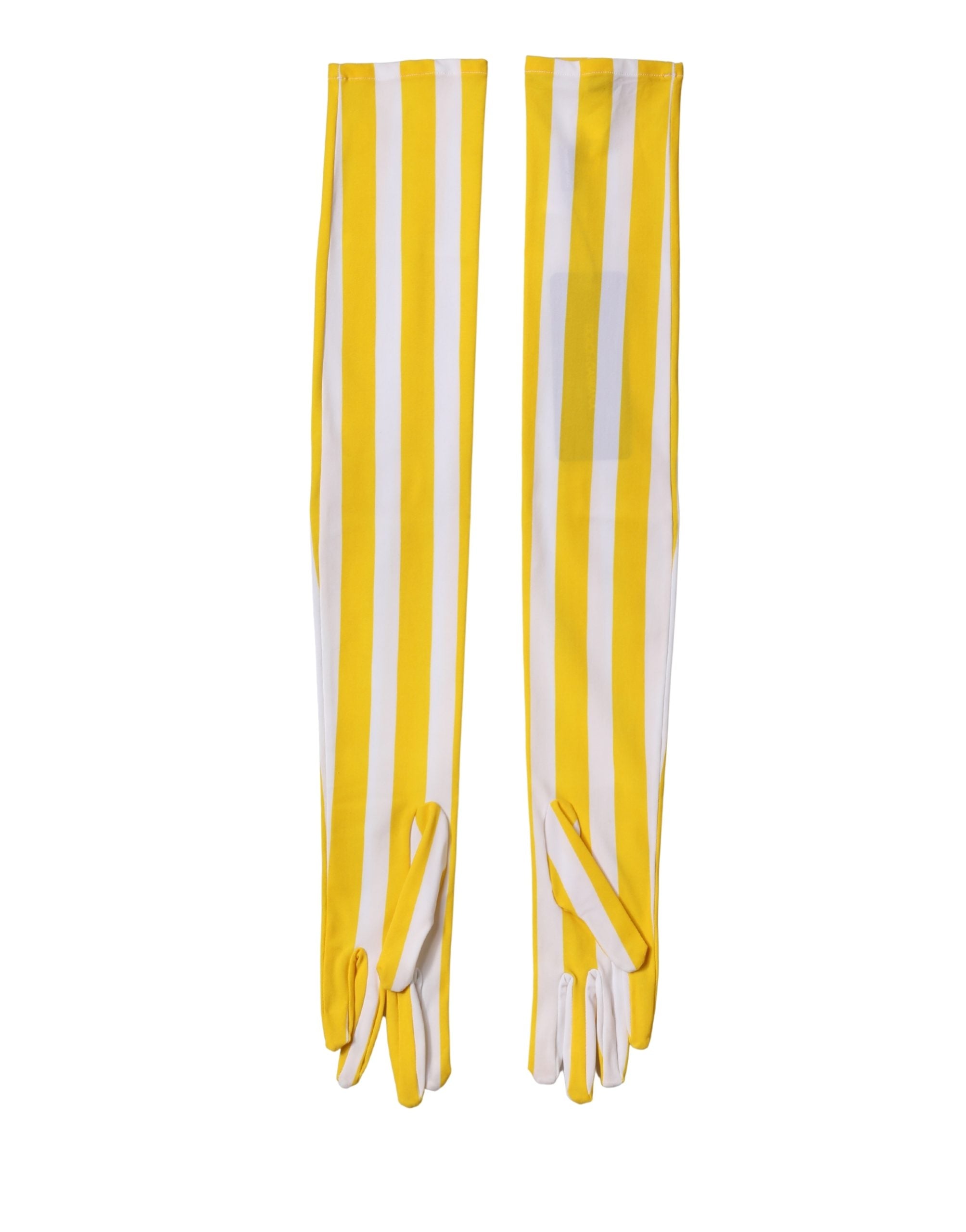 Dolce & Gabbana women's nylon gloves in yellow and white stripes, elbow length-3