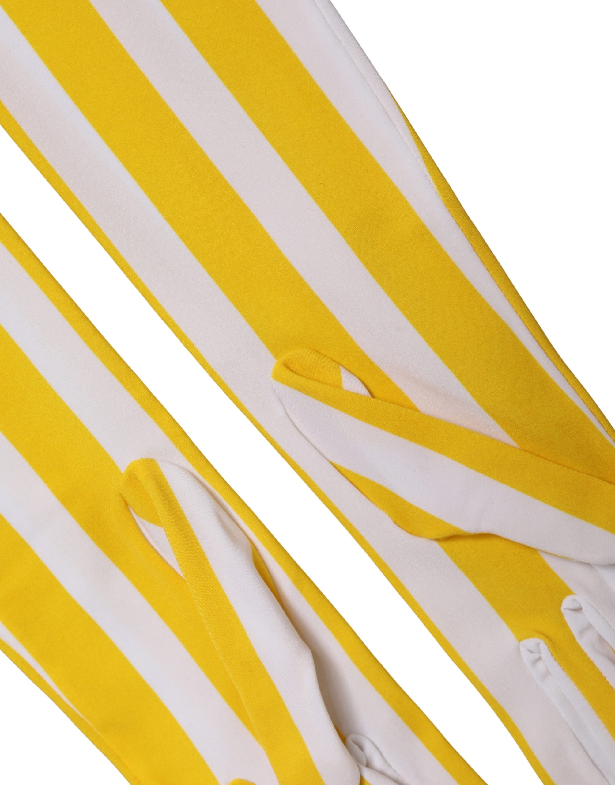 Dolce & Gabbana women's nylon gloves in yellow and white stripes, elbow length-4