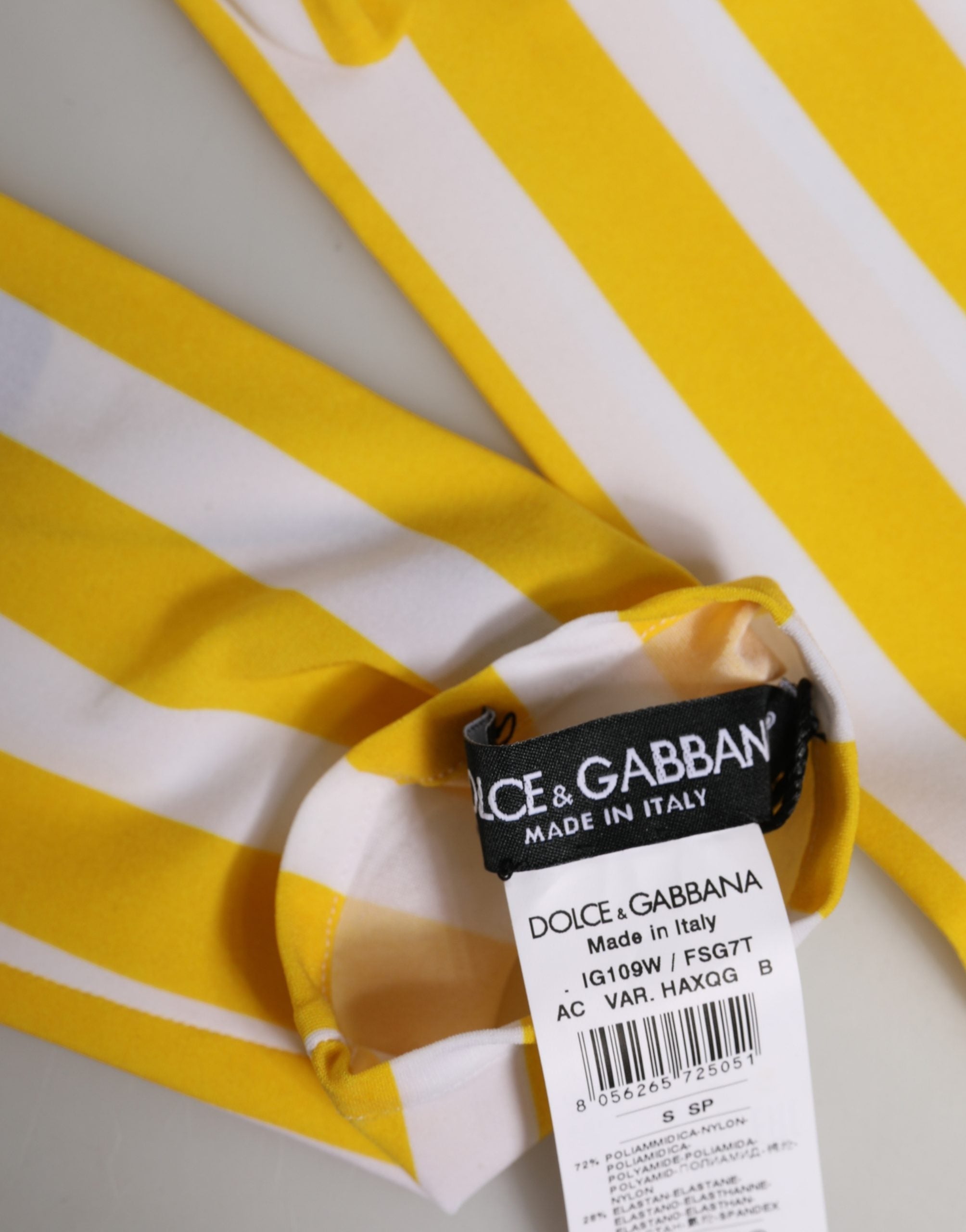 Dolce & Gabbana women's nylon gloves in yellow and white stripes, elbow length-5