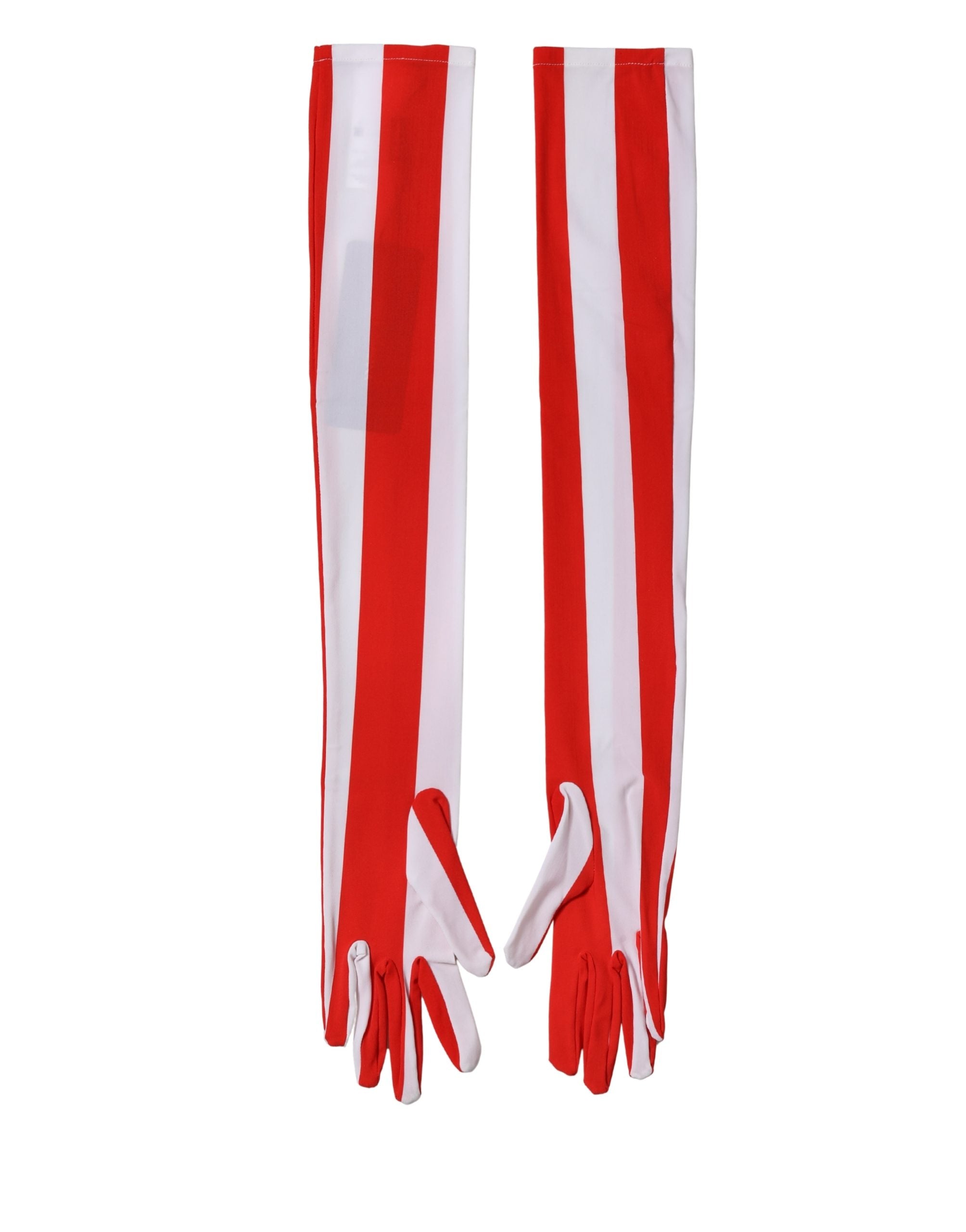 Dolce & Gabbana Red White Stripes Nylon Elbow Length Women Gloves-1
