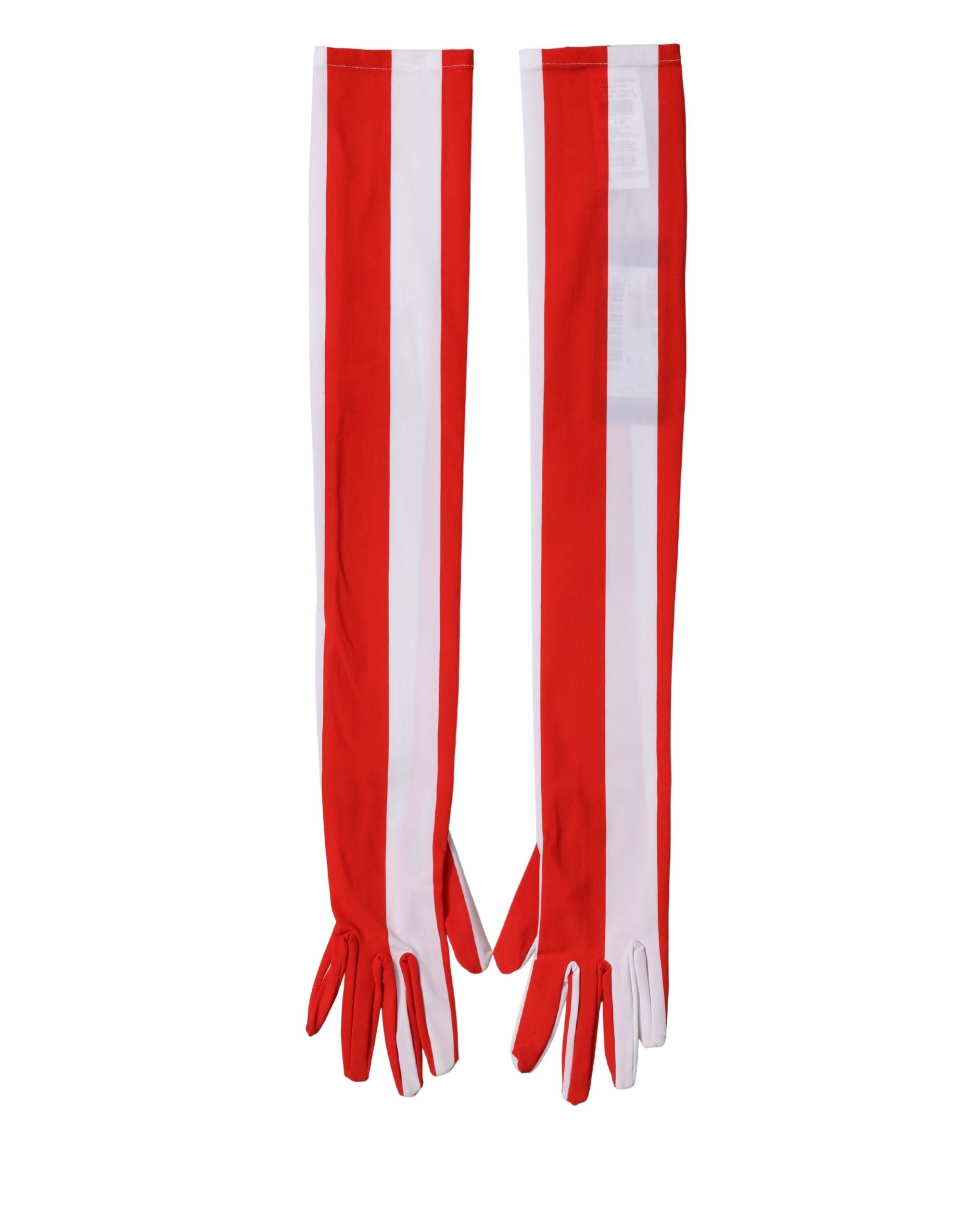 Dolce & Gabbana Red White Stripes Nylon Elbow Length Women Gloves-3