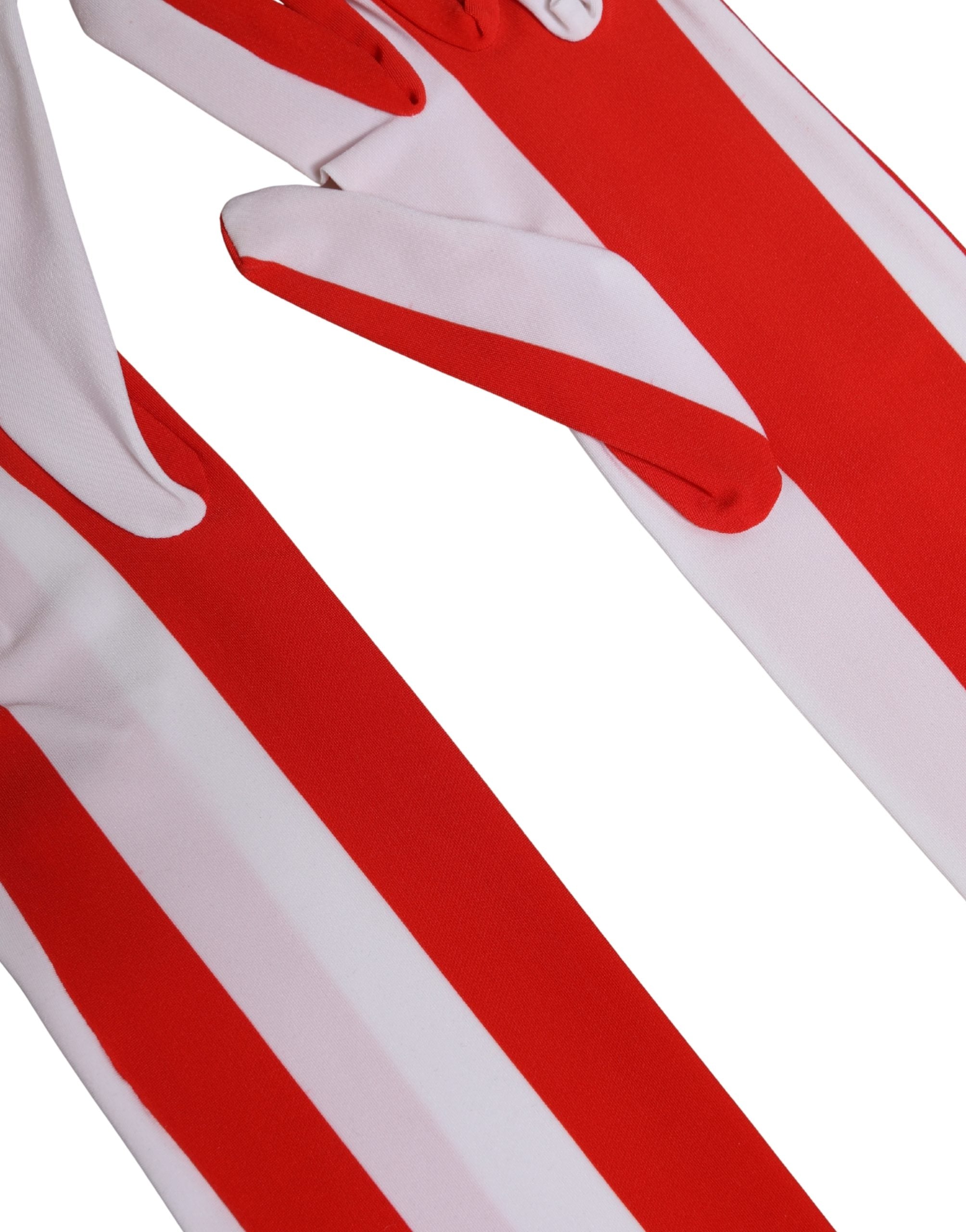 Dolce & Gabbana Red White Stripes Nylon Elbow Length Women Gloves-4