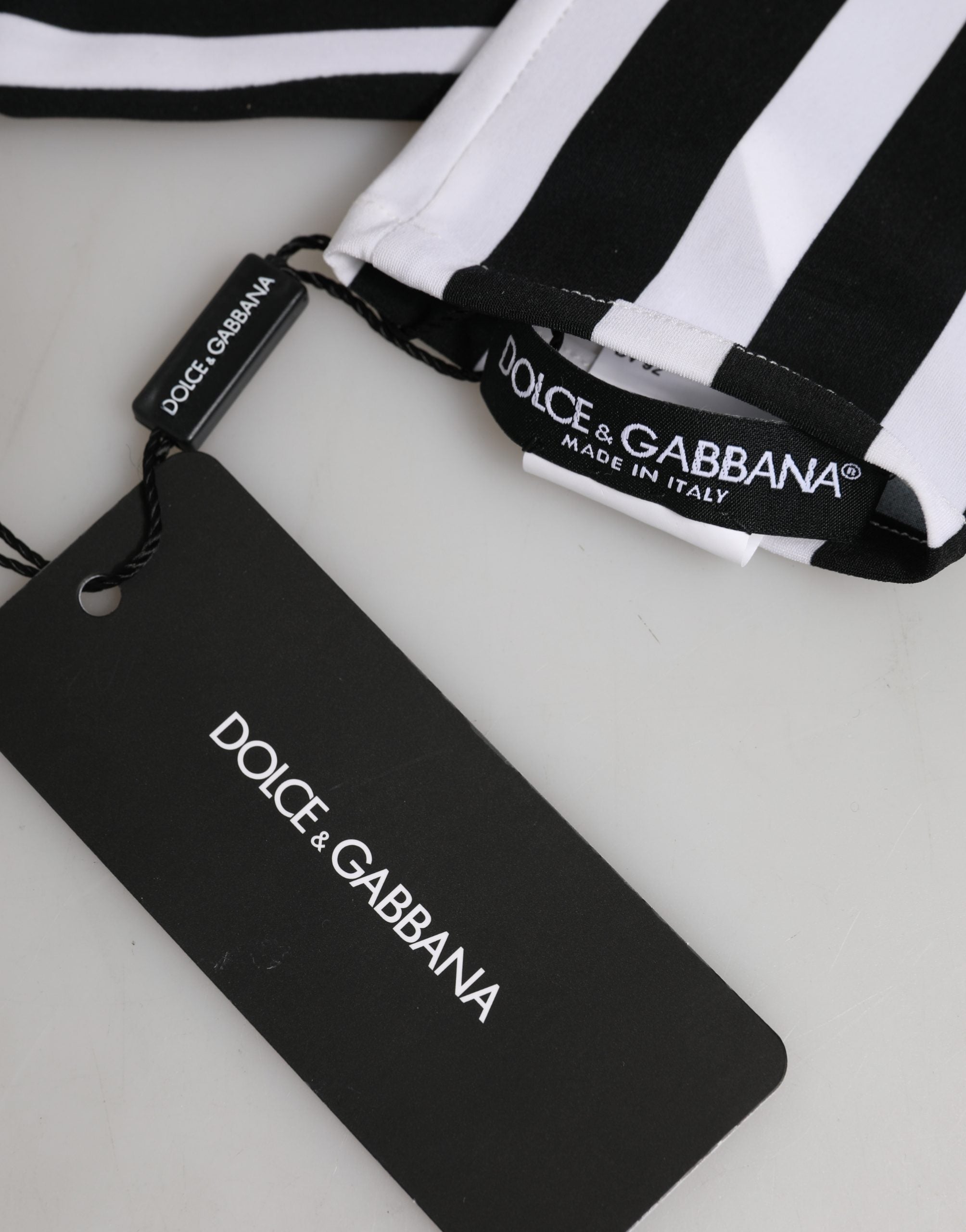 Dolce & Gabbana Schwarze und weiße gestreifte Nylon-Ellenbogenhandschuhe für Damen-5