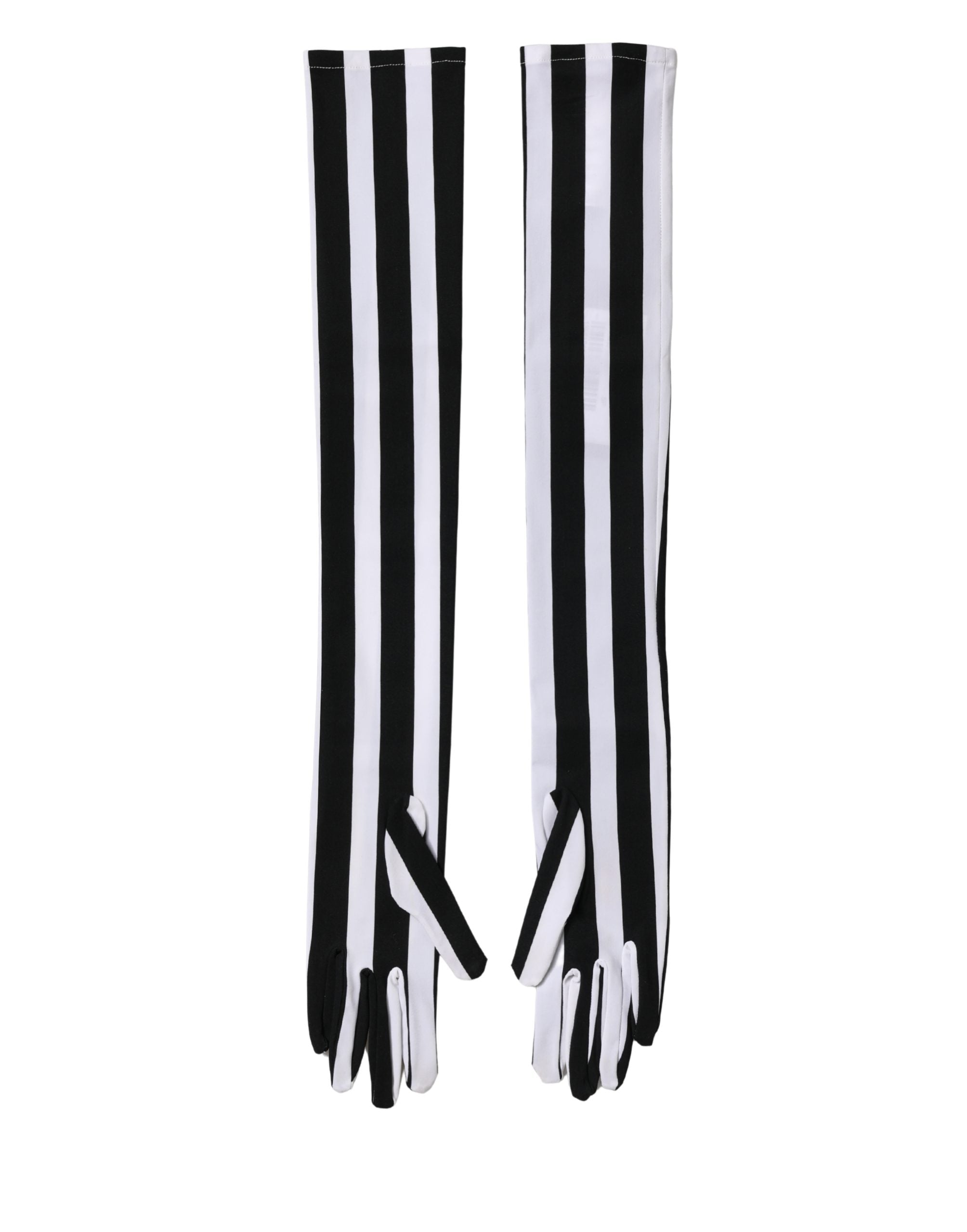 Dolce & Gabbana Schwarze und weiße gestreifte Nylon-Ellenbogenhandschuhe für Damen-3
