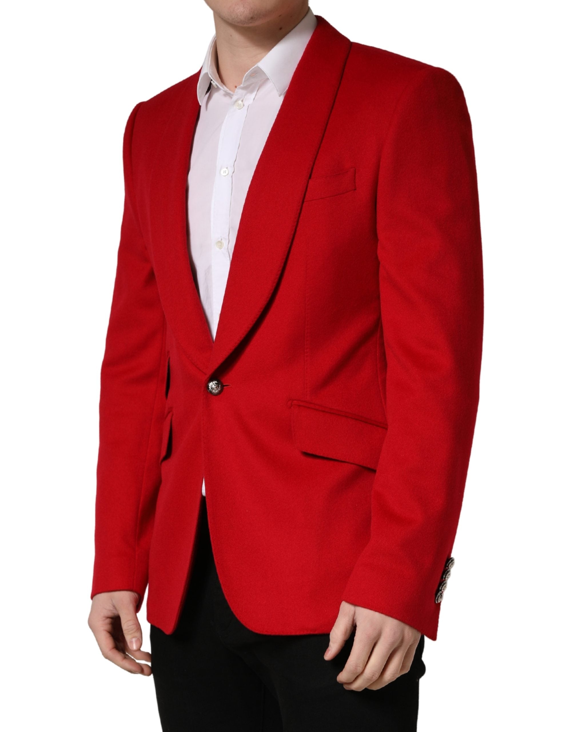 Dolce & Gabbana Red Cashmere One-Button Blazer-3