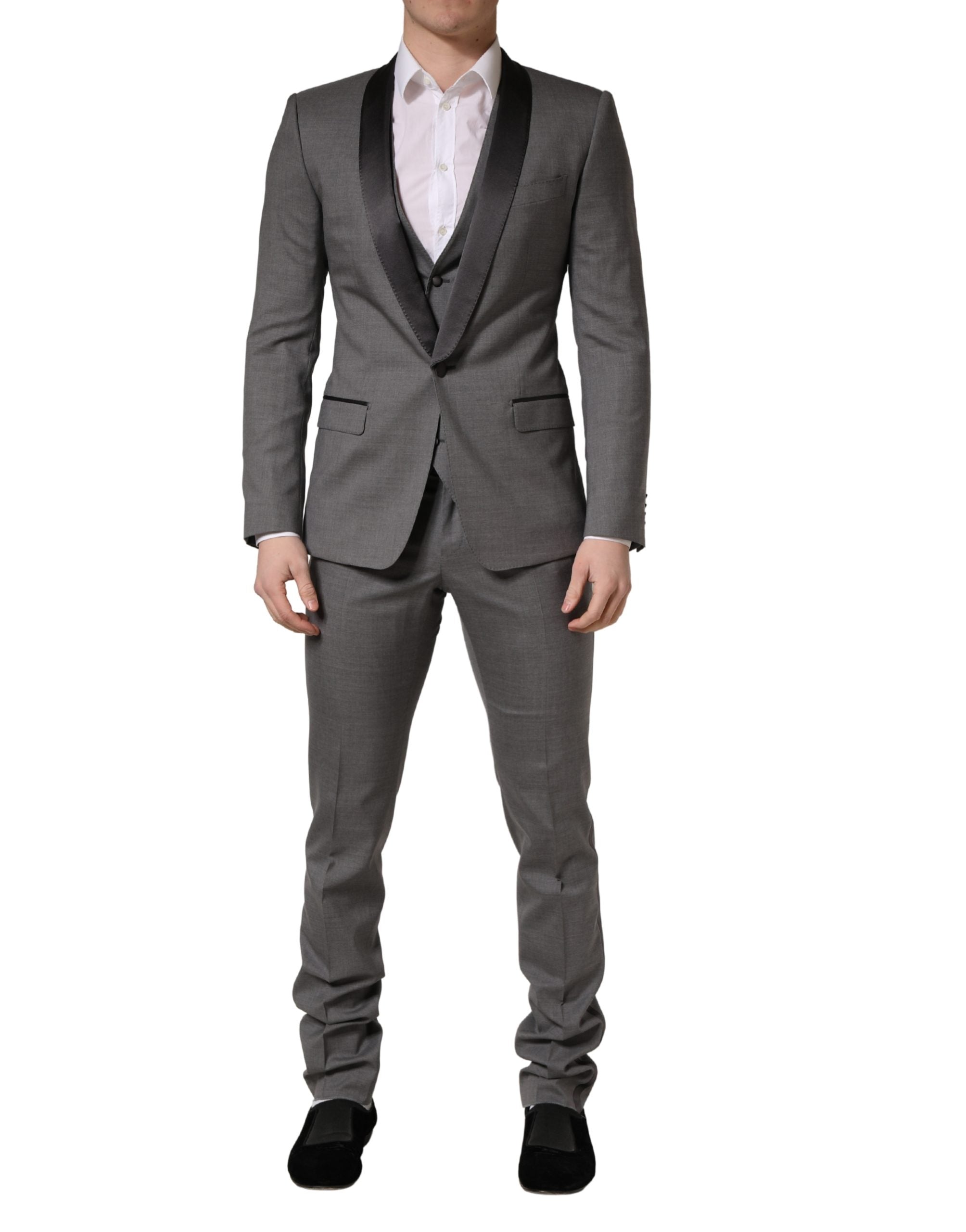 Dolce & Gabbana Grey Three-Piece Wool Suit with One Button-1