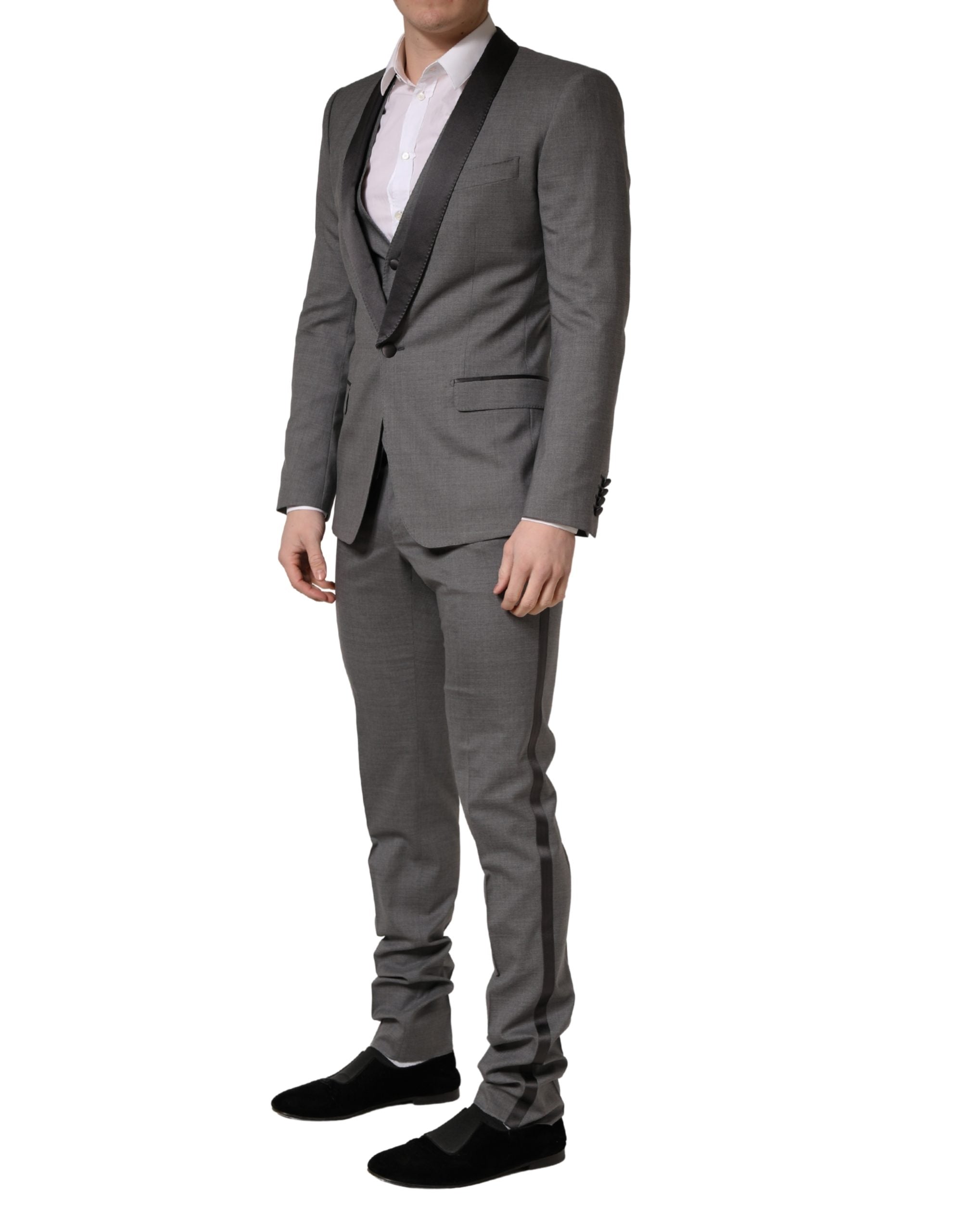 Dolce & Gabbana Grey Three-Piece Wool Suit with One Button-3