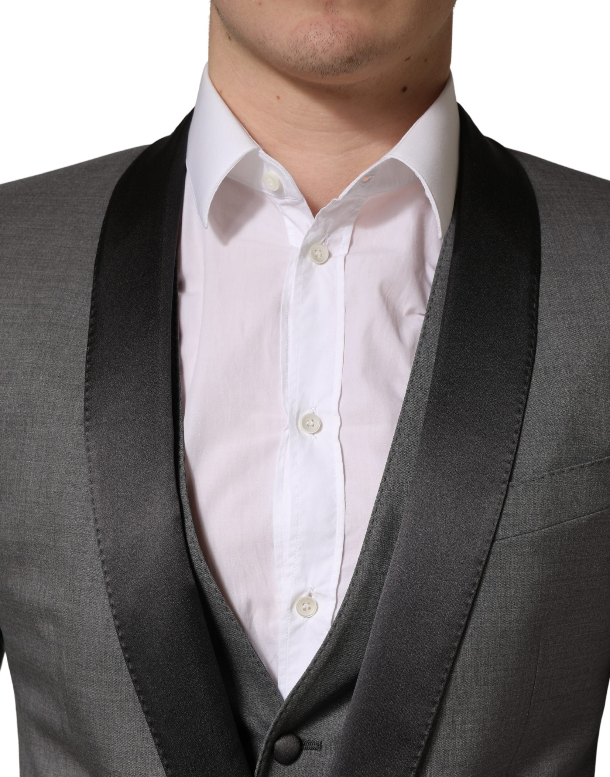 Dolce & Gabbana Grey Three-Piece Wool Suit with One Button-5