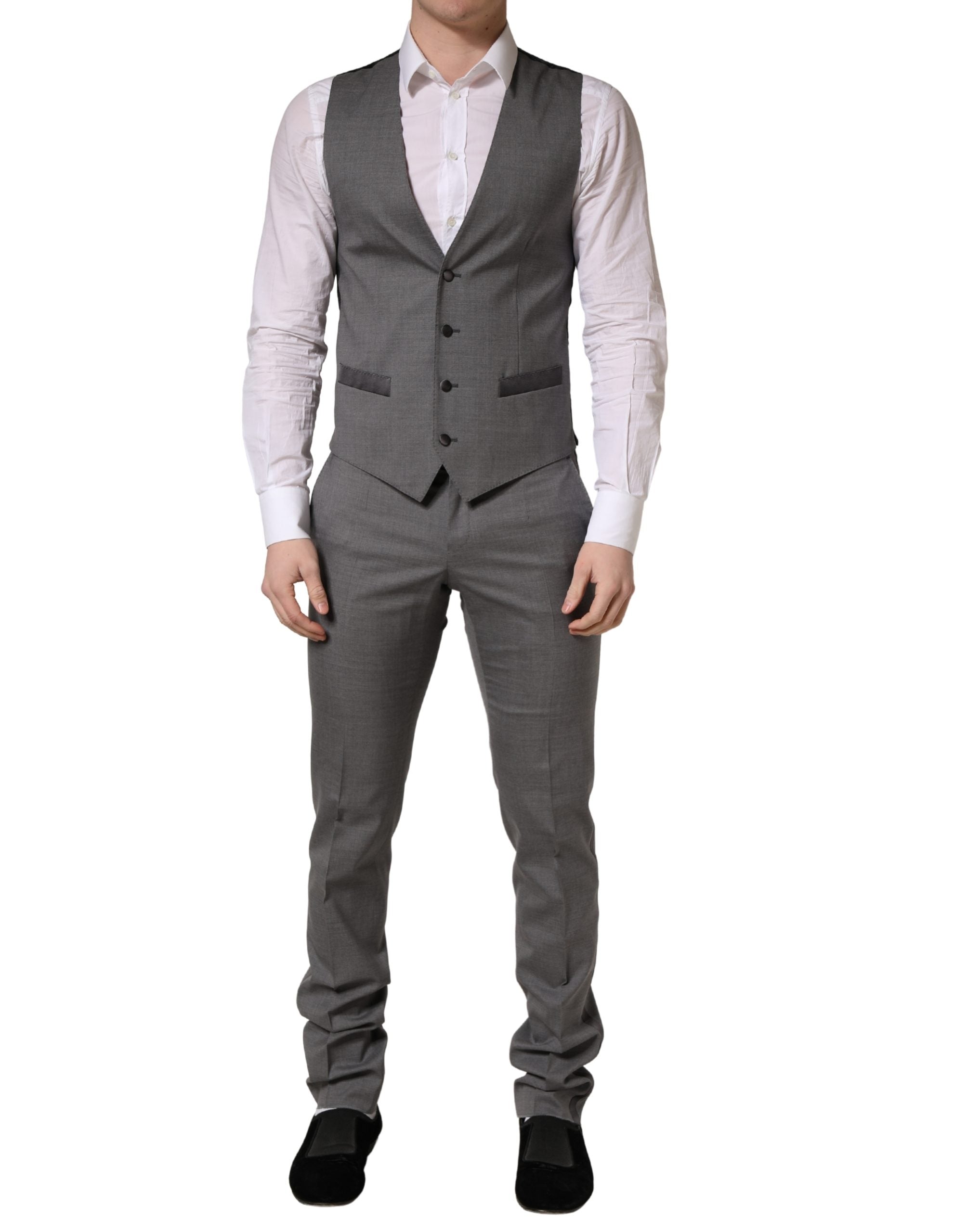 Dolce & Gabbana Grey Three-Piece Wool Suit with One Button-7