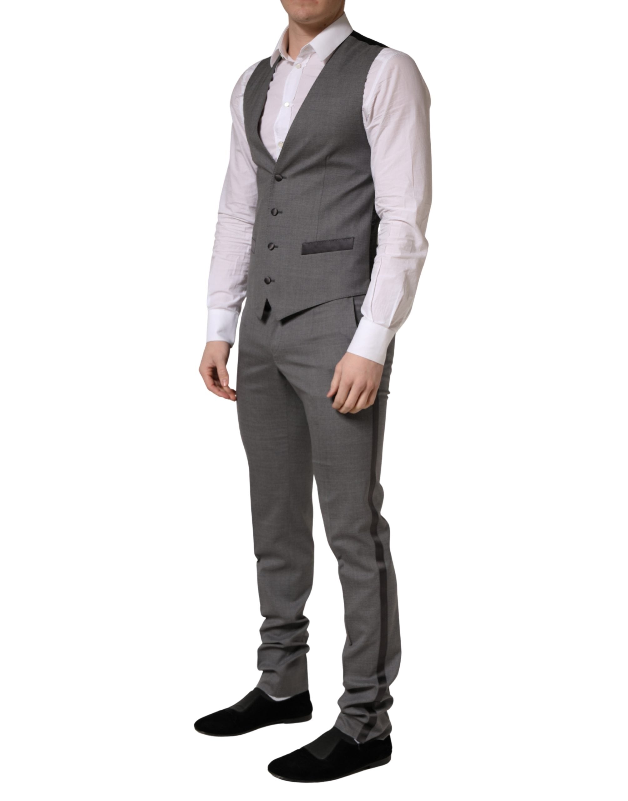 Dolce & Gabbana Grey Three-Piece Wool Suit with One Button-8