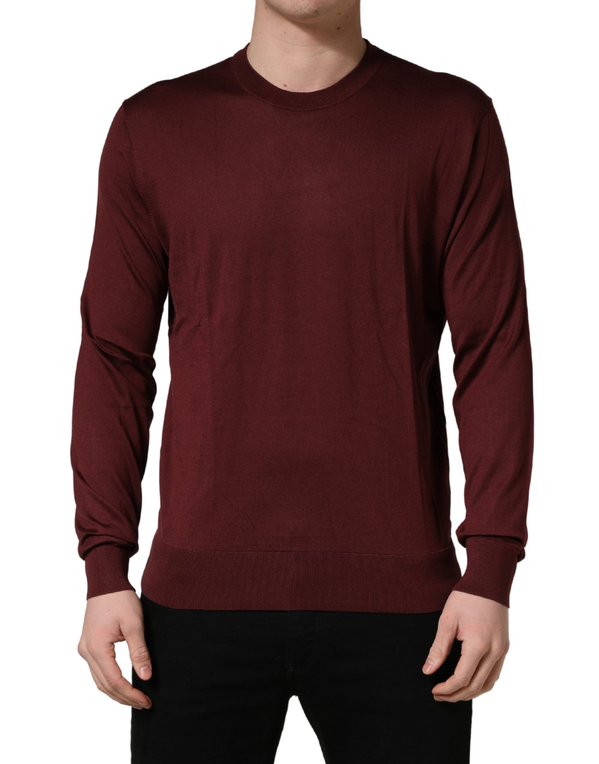 Dolce & Gabbana Maroon Silk Men's Crew Neck Pullover Sweater-1