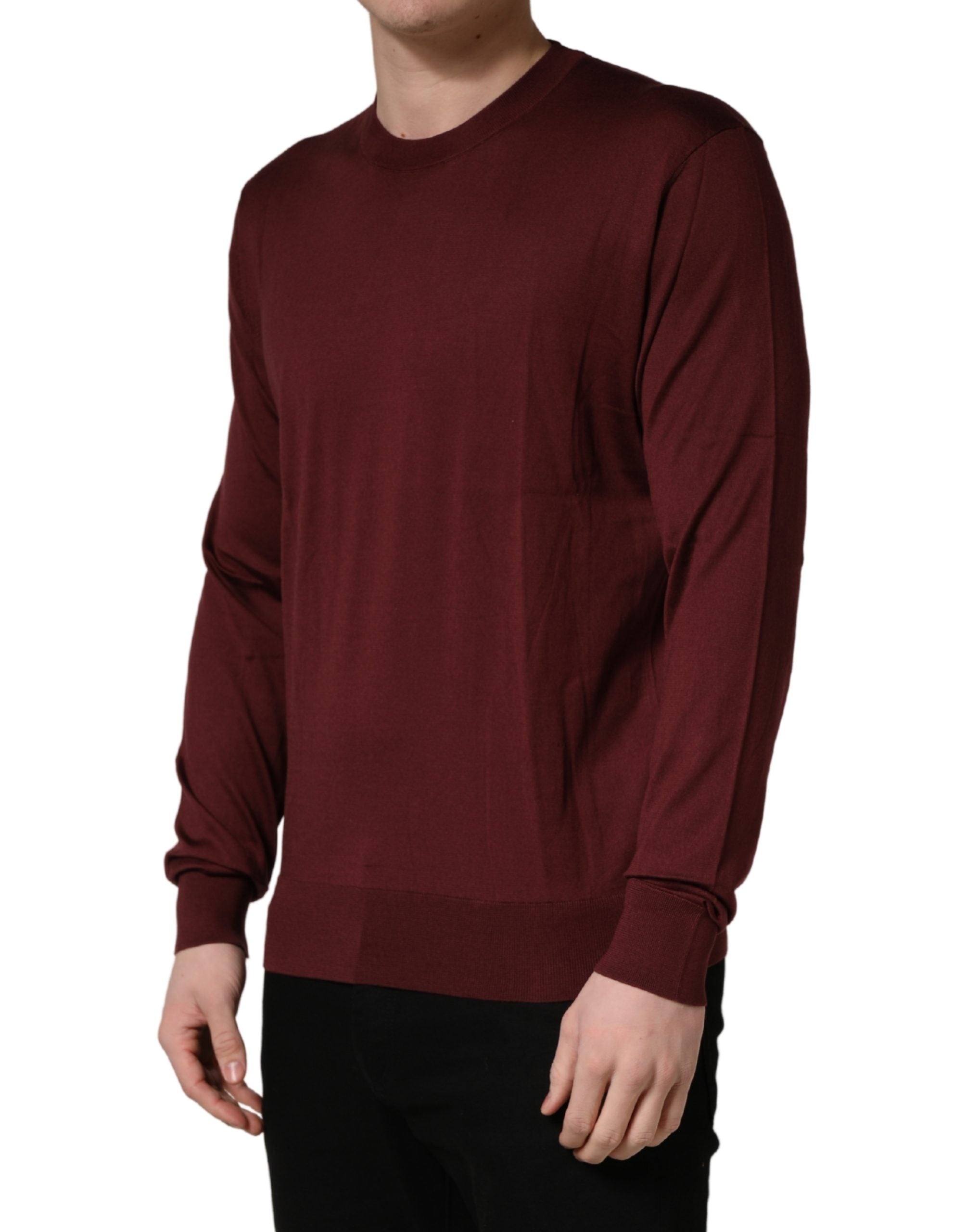 Dolce & Gabbana Maroon Silk Men's Crew Neck Pullover Sweater-3