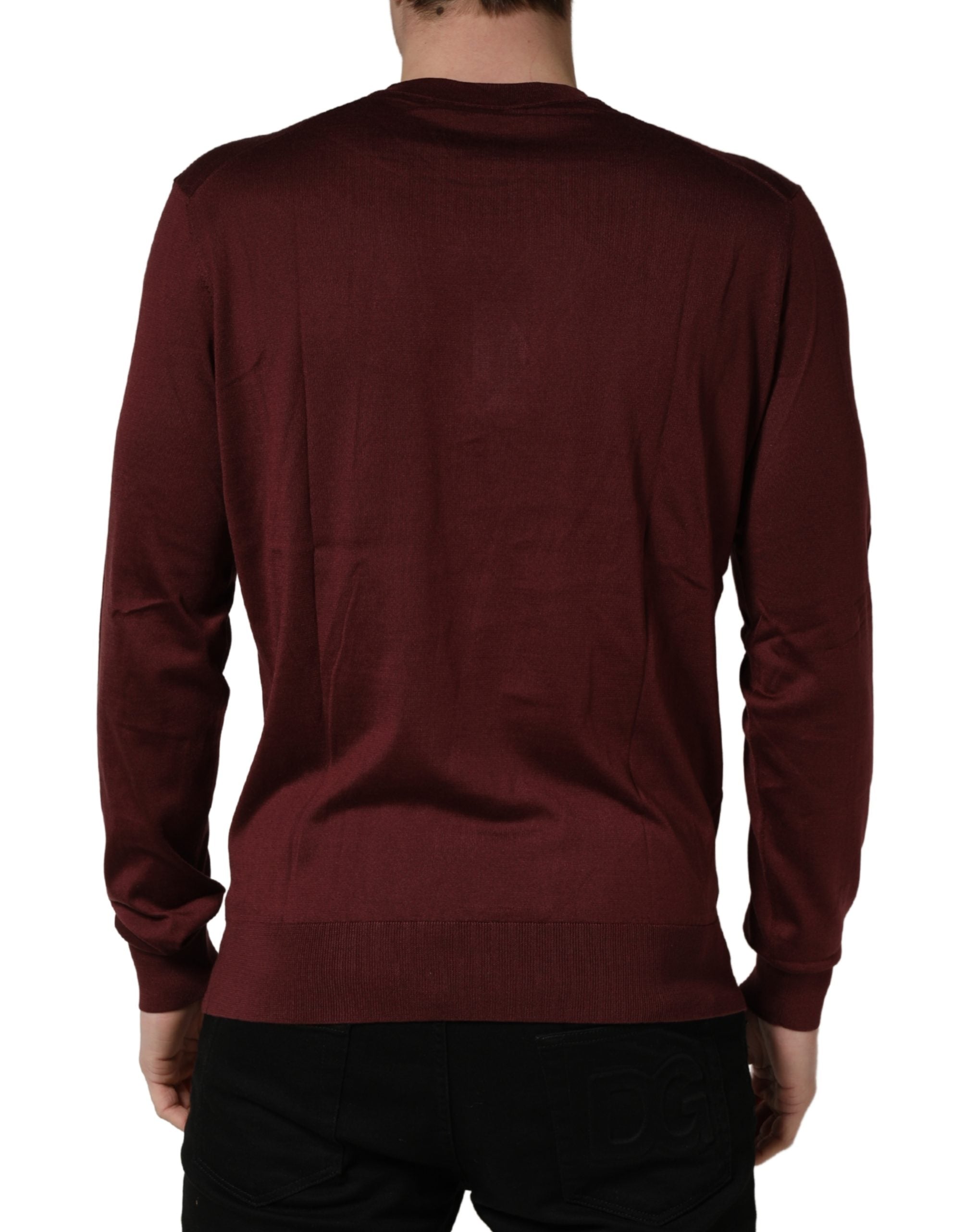 Dolce & Gabbana Maroon Silk Men's Crew Neck Pullover Sweater-4