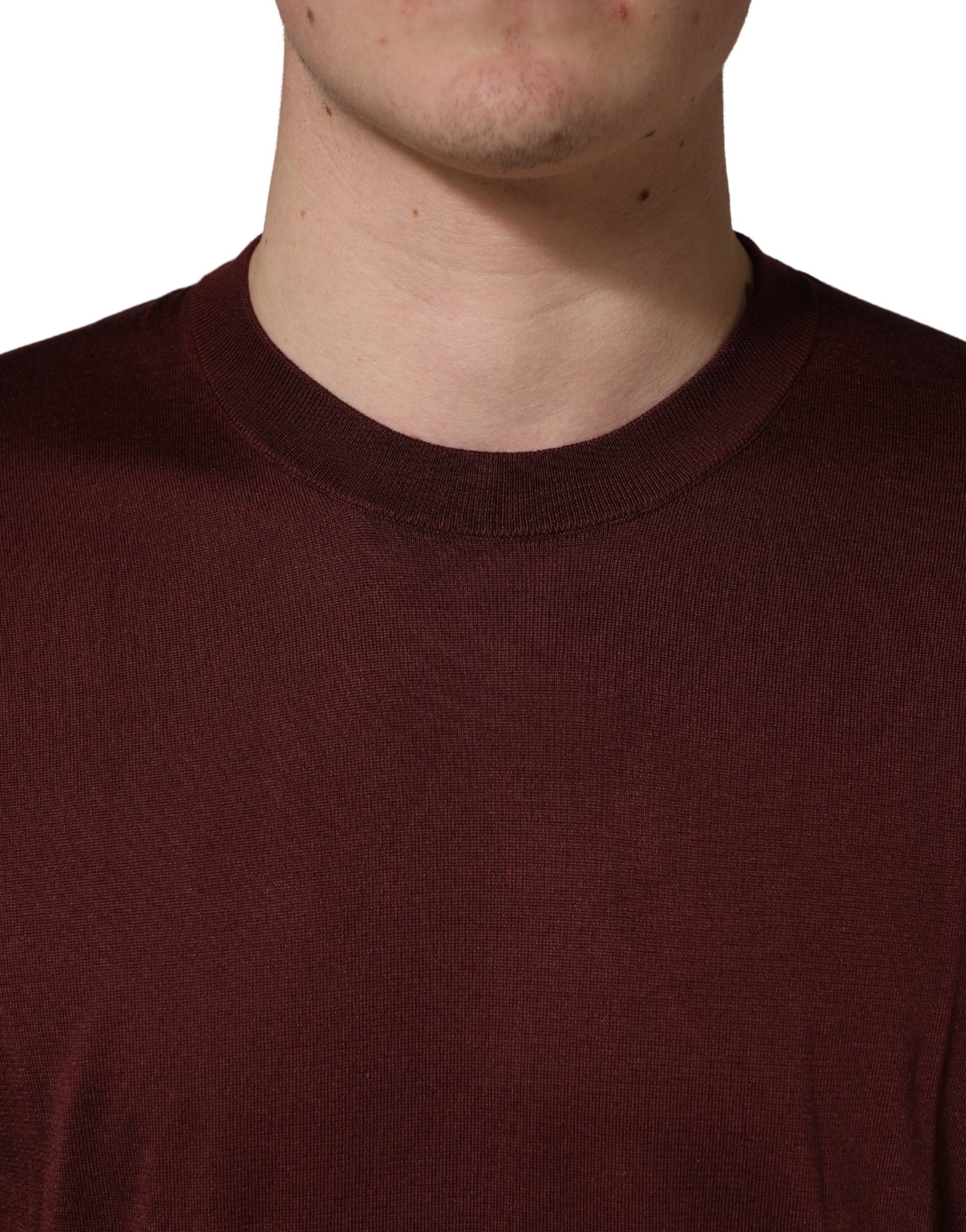 Dolce & Gabbana Maroon Silk Men's Crew Neck Pullover Sweater-5