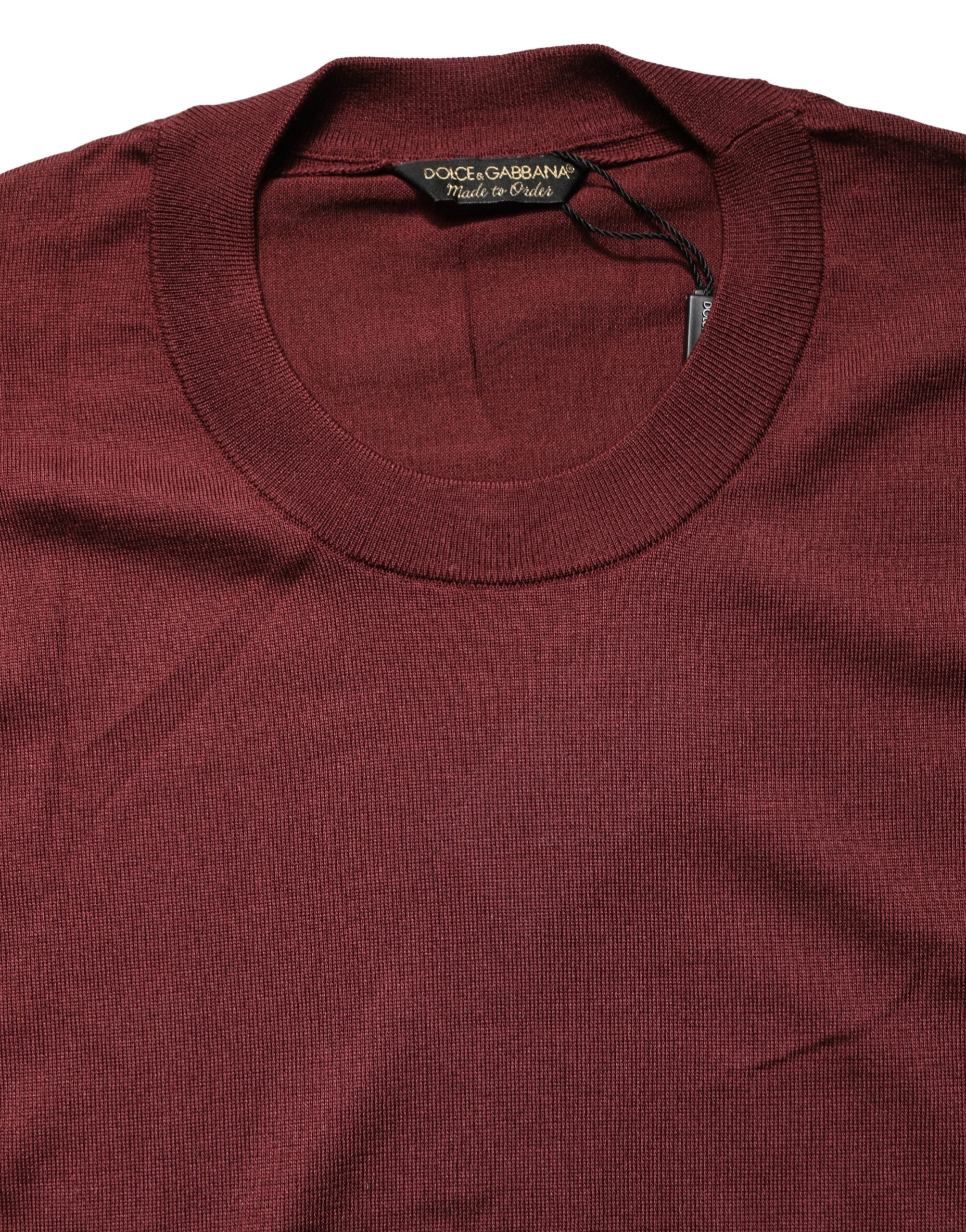 Dolce & Gabbana Maroon Silk Men's Crew Neck Pullover Sweater-7