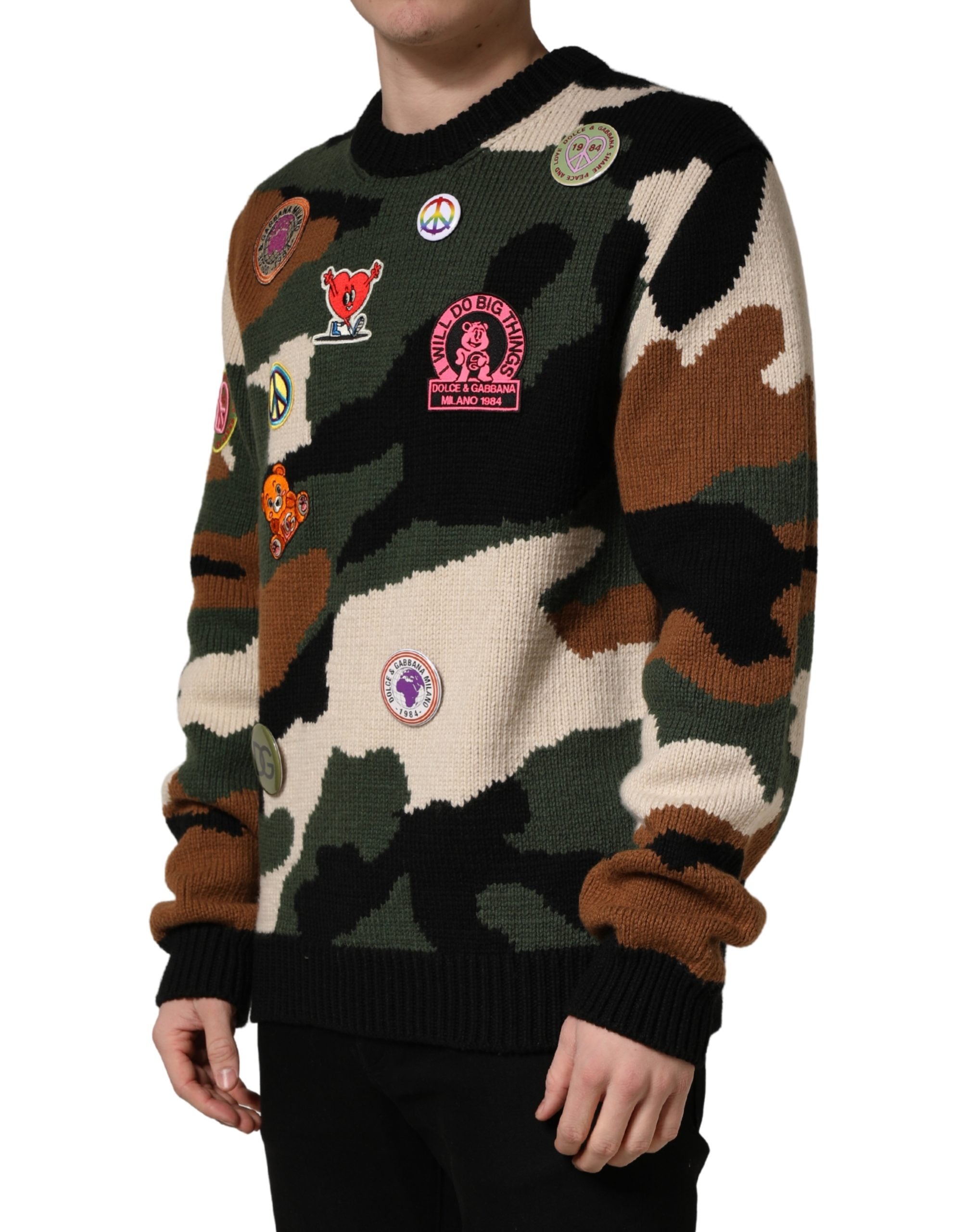 Dolce & Gabbana Multicolored Intarsia-Knit Camouflage Sweater-3