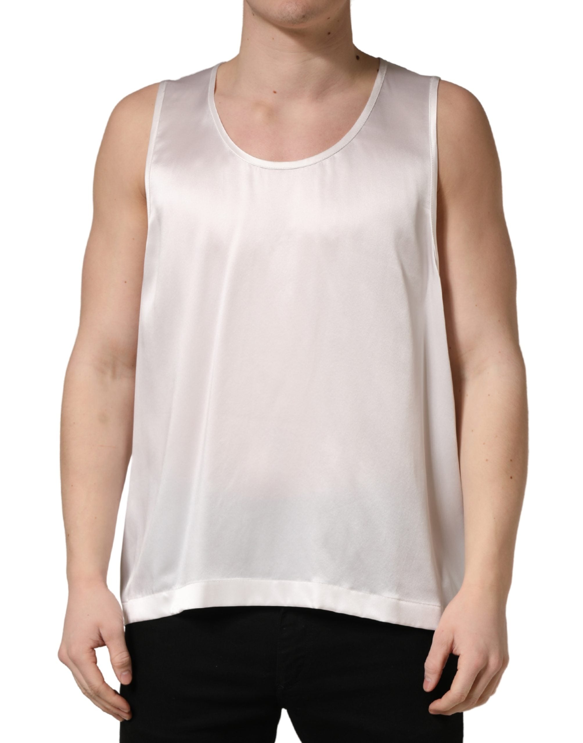 Dolce & Gabbana White Sleeveless Satin-Polyester Tank Top-2