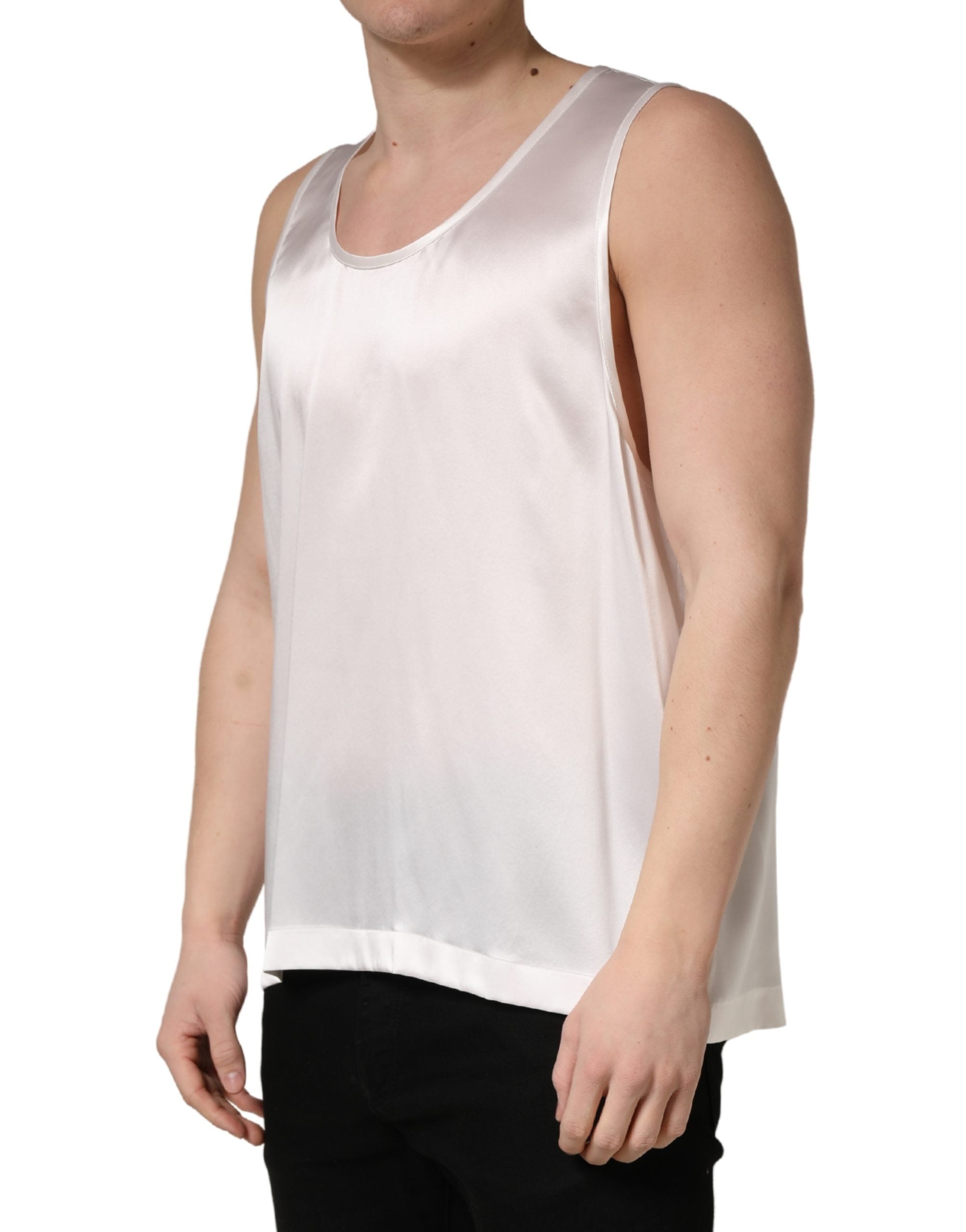 Dolce & Gabbana White Sleeveless Satin-Polyester Tank Top-3