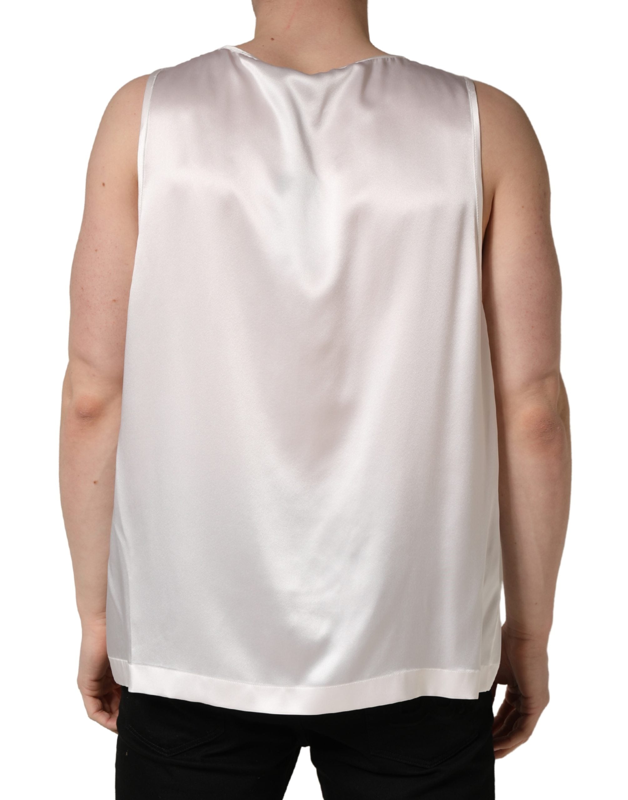 Dolce & Gabbana White Sleeveless Satin-Polyester Tank Top-4