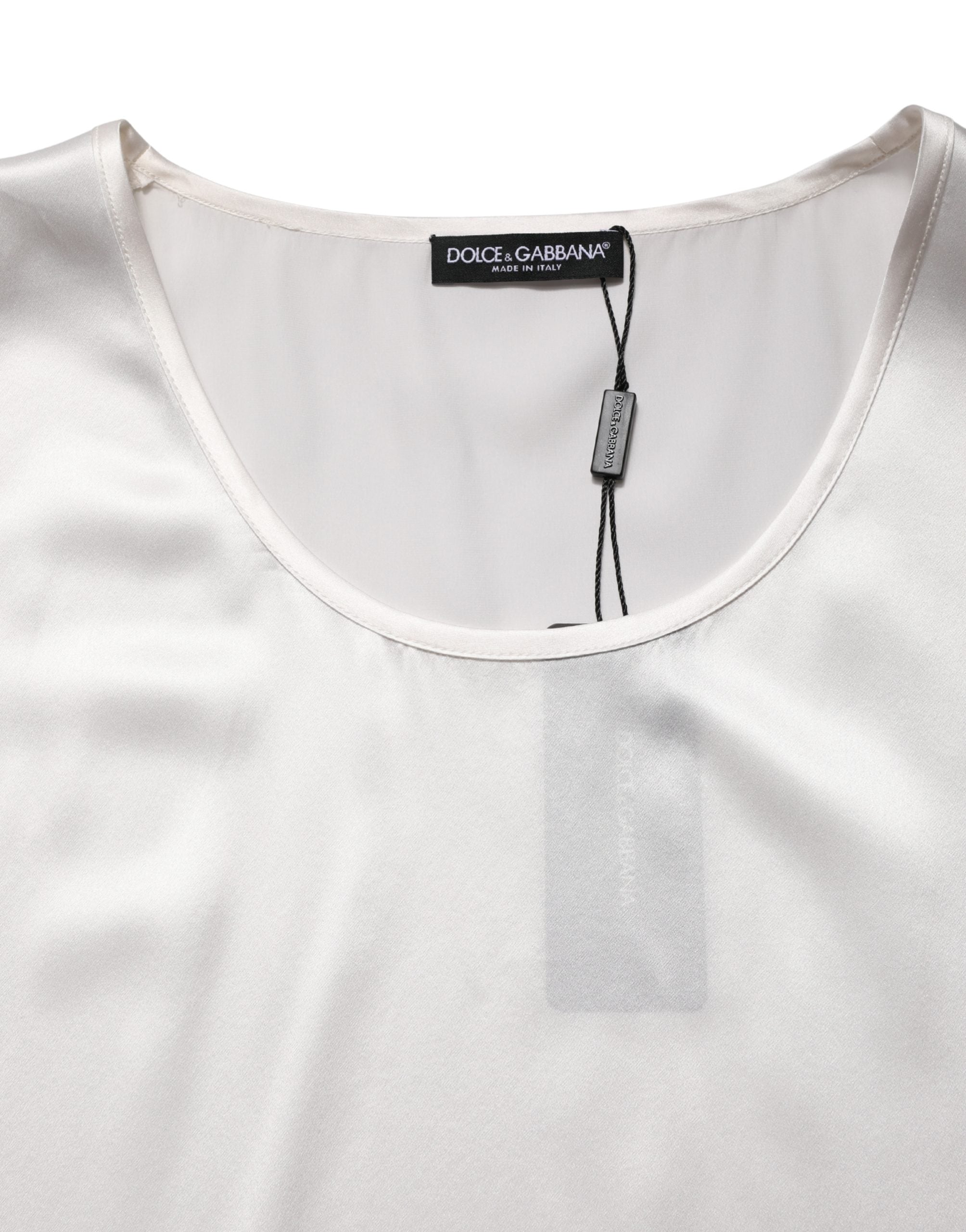 Dolce & Gabbana White Sleeveless Satin-Polyester Tank Top-6