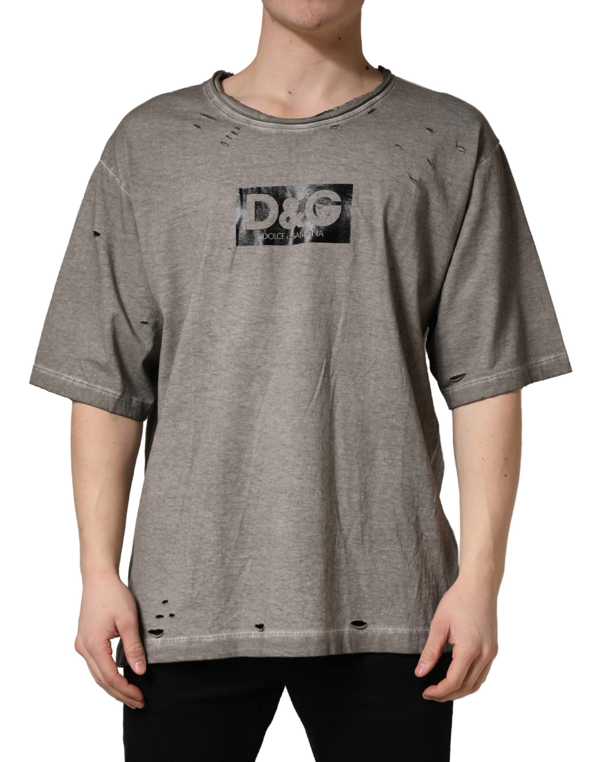 Dolce & Gabbana Grey DG Logo Print Cotton Crew Neck T-Shirt-2