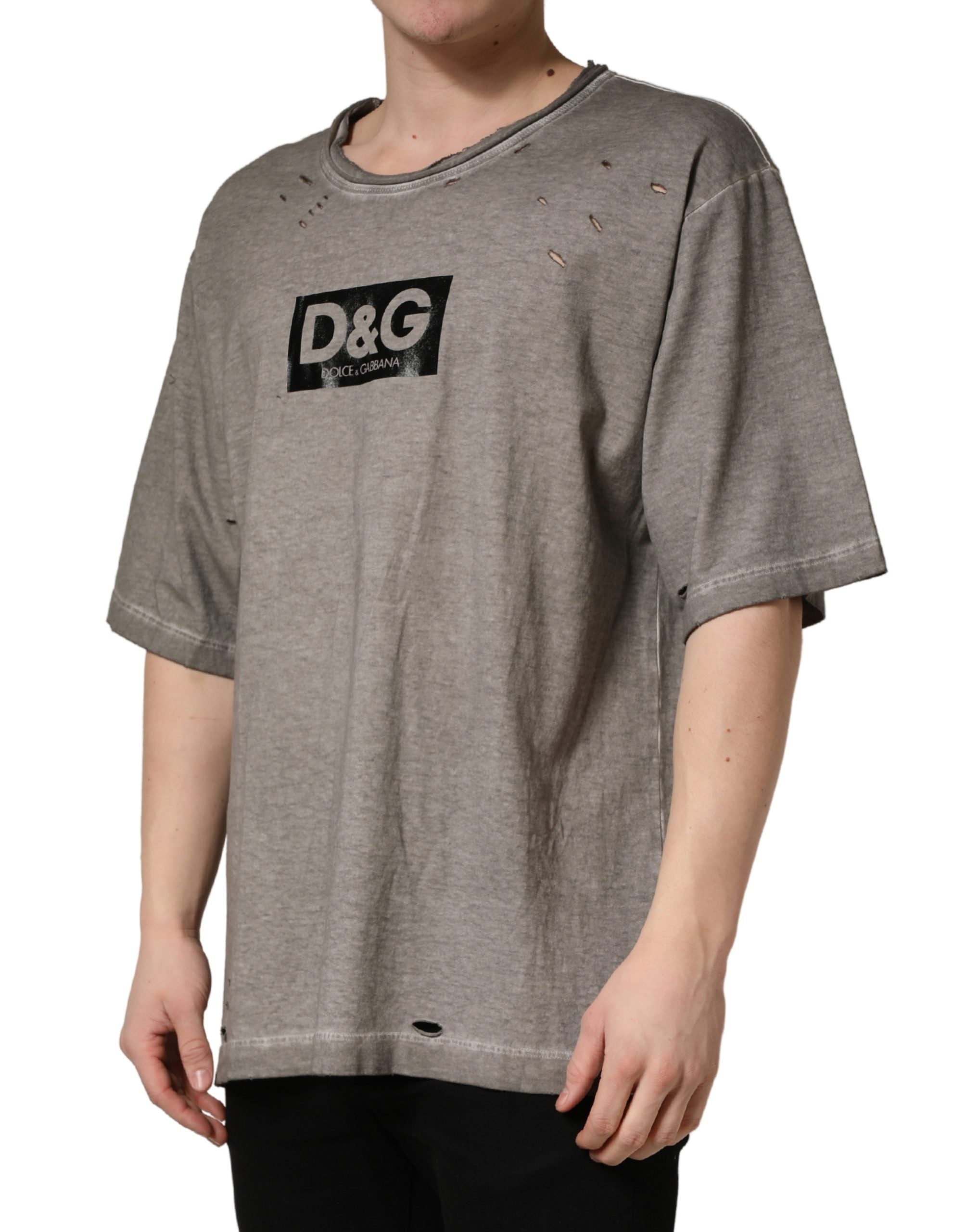 Dolce & Gabbana Grey DG Logo Print Cotton Crew Neck T-Shirt-3