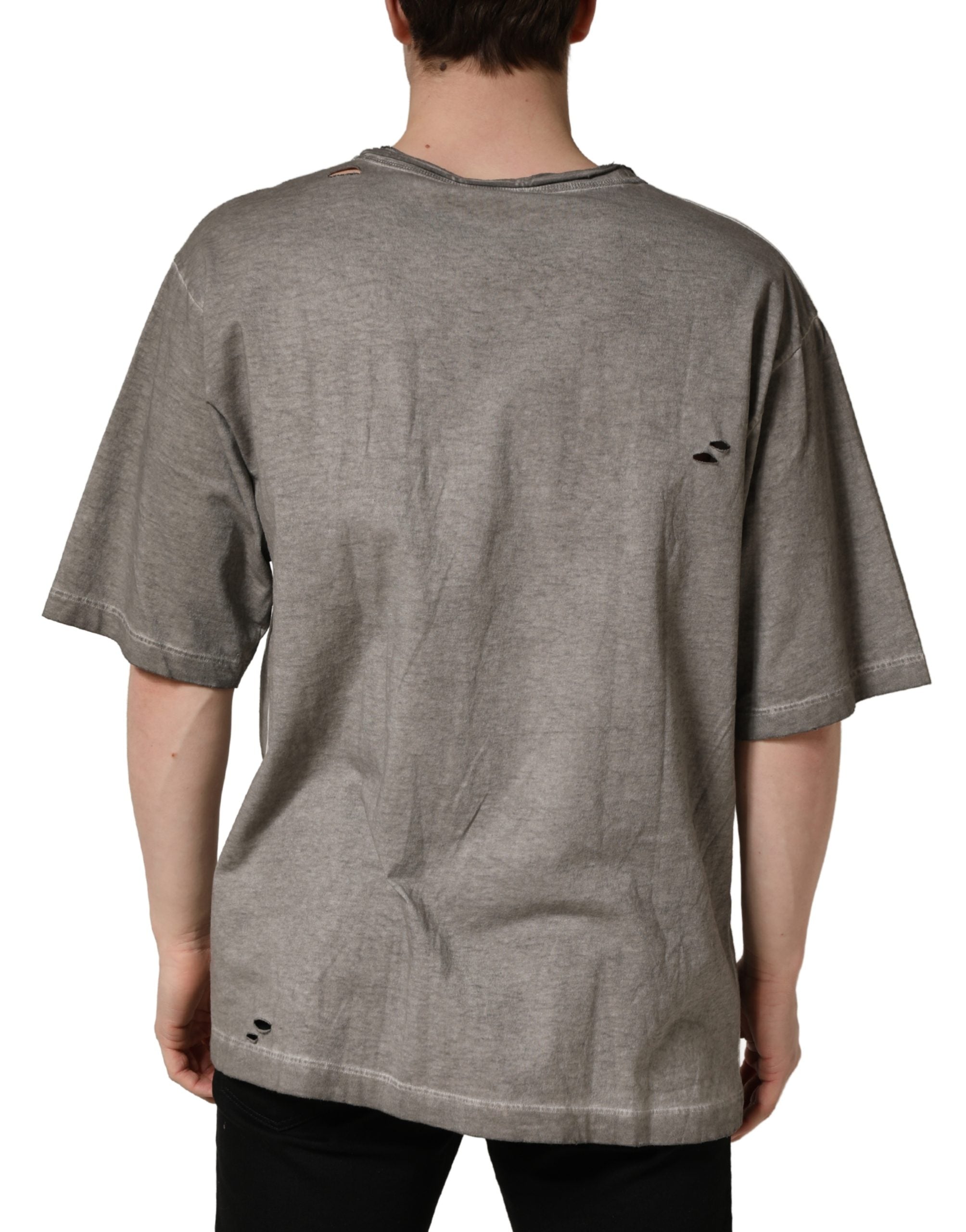 Dolce & Gabbana Grey DG Logo Print Cotton Crew Neck T-Shirt-4