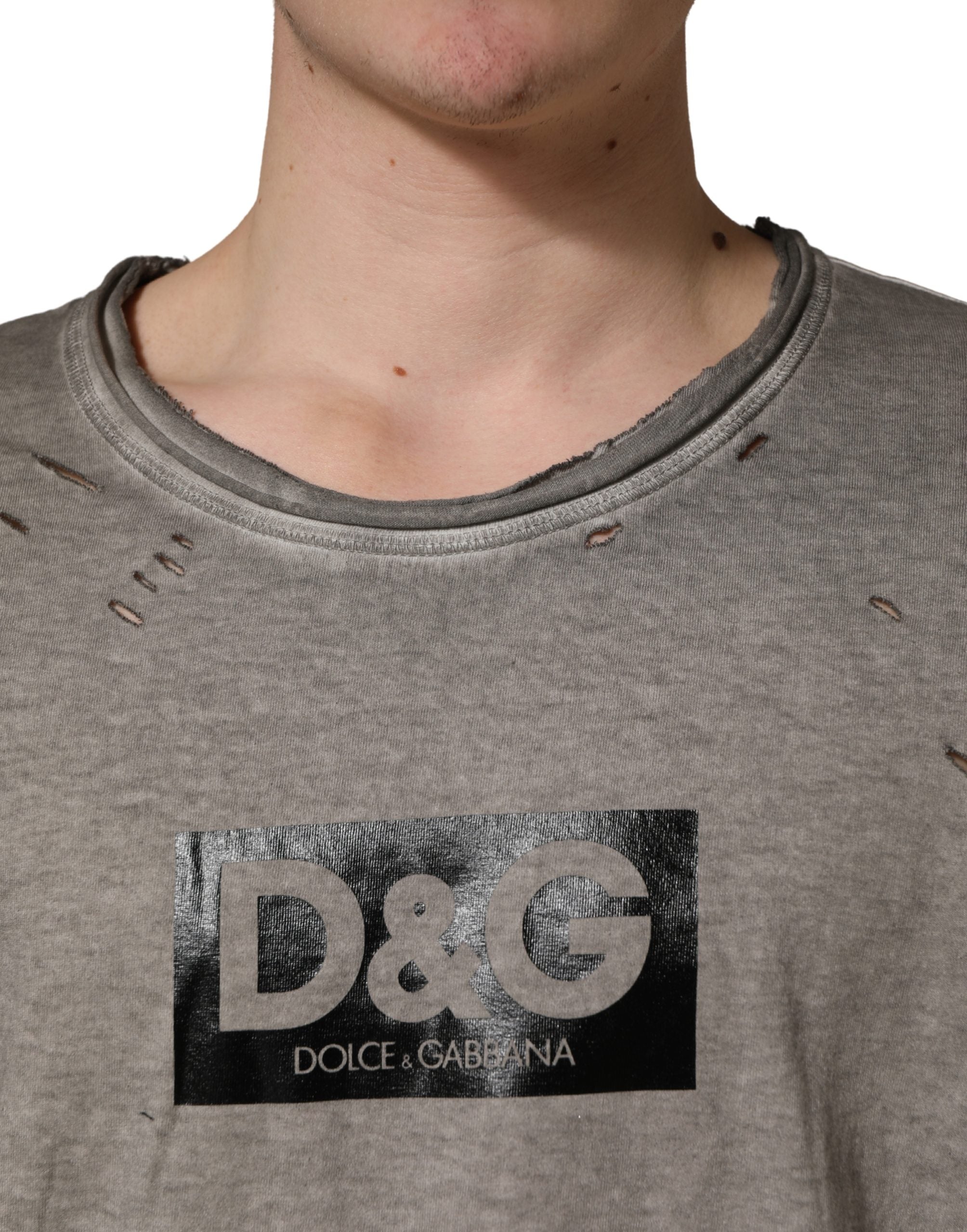 Dolce & Gabbana Grey DG Logo Print Cotton Crew Neck T-Shirt-5
