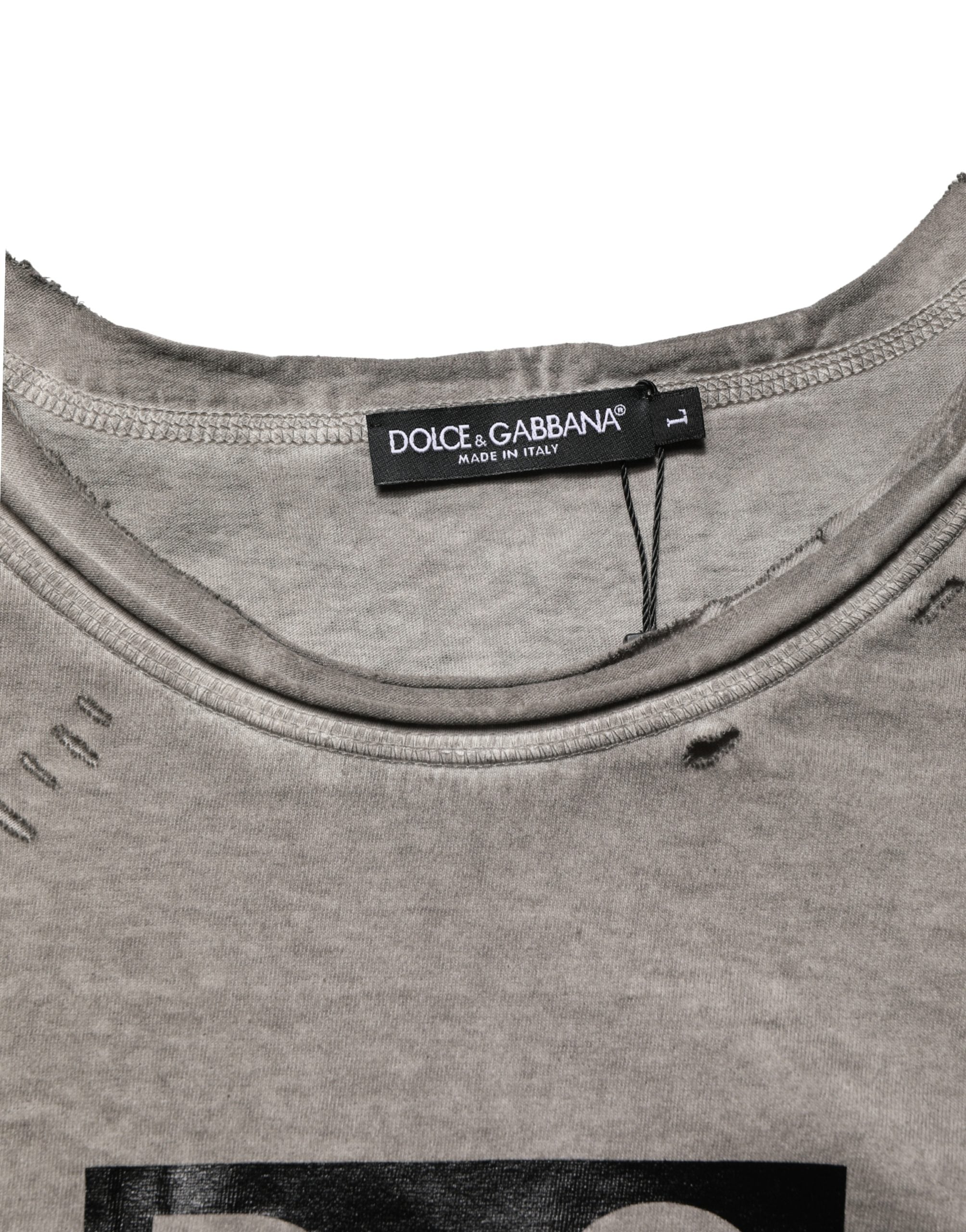 Dolce & Gabbana Grey DG Logo Print Cotton Crew Neck T-Shirt-7